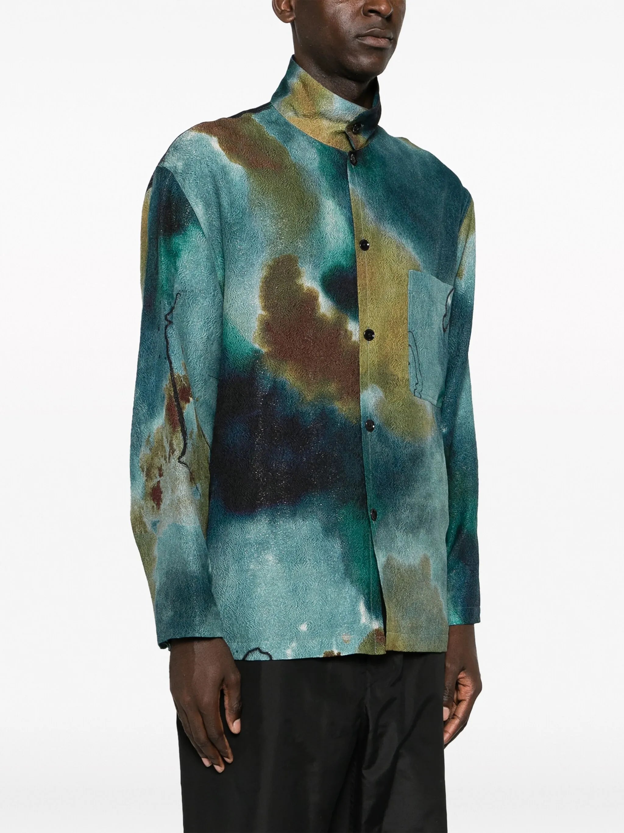 stand-collar abstract-print shirt