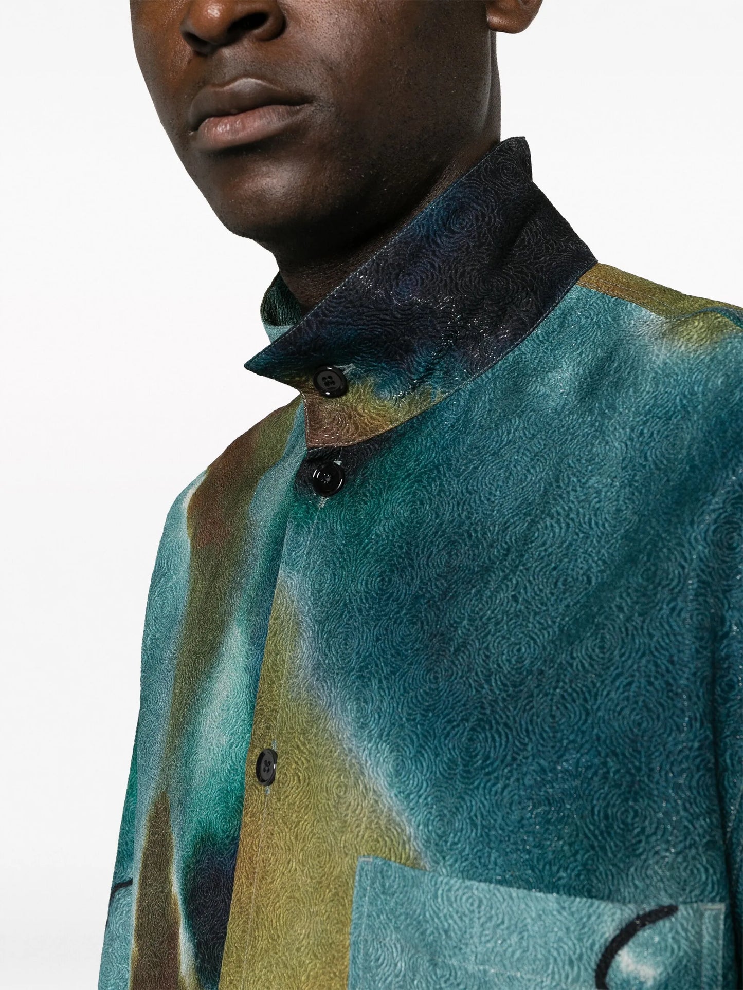 stand-collar abstract-print shirt