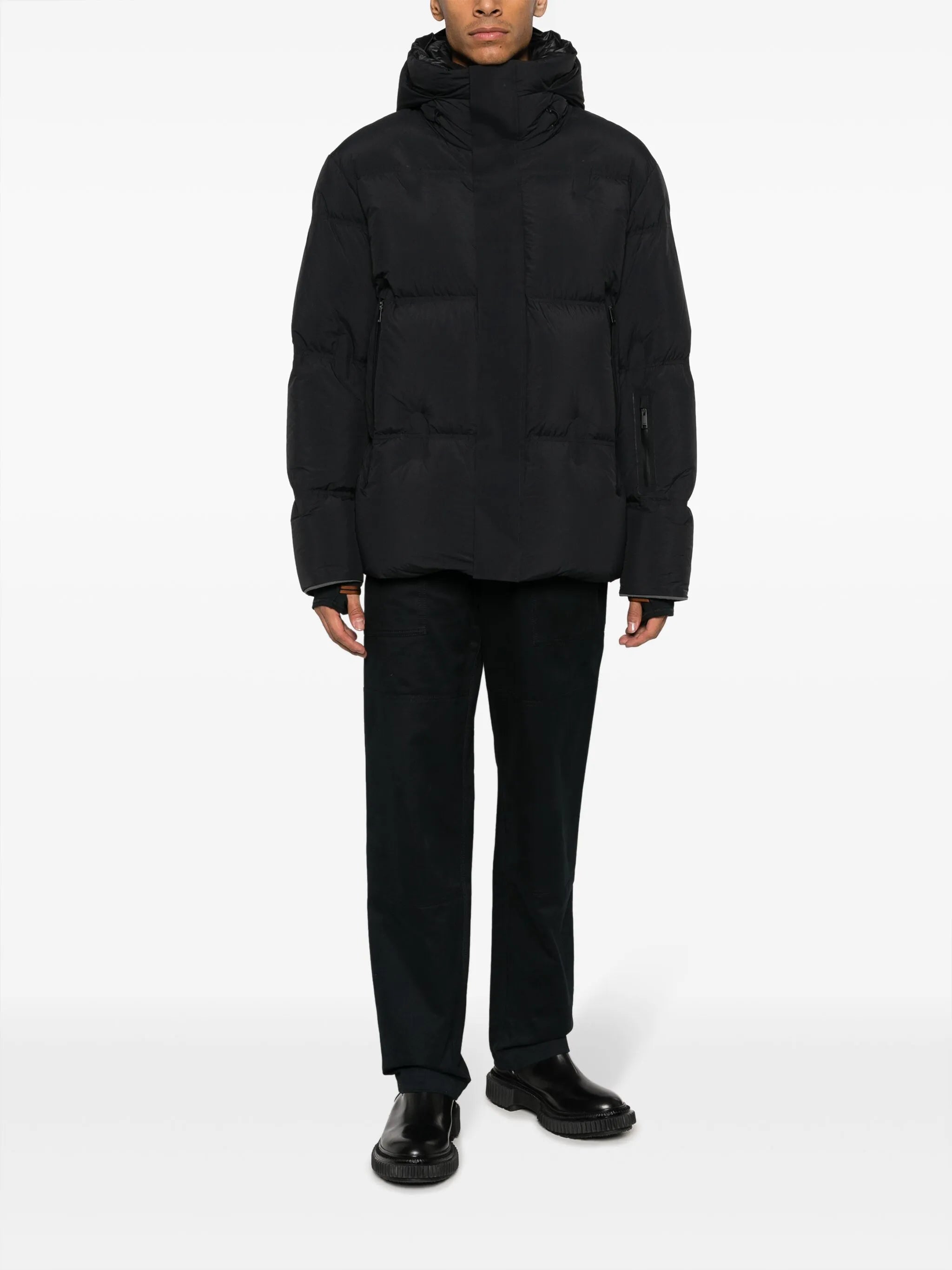 drawstring-hooded padded jacket