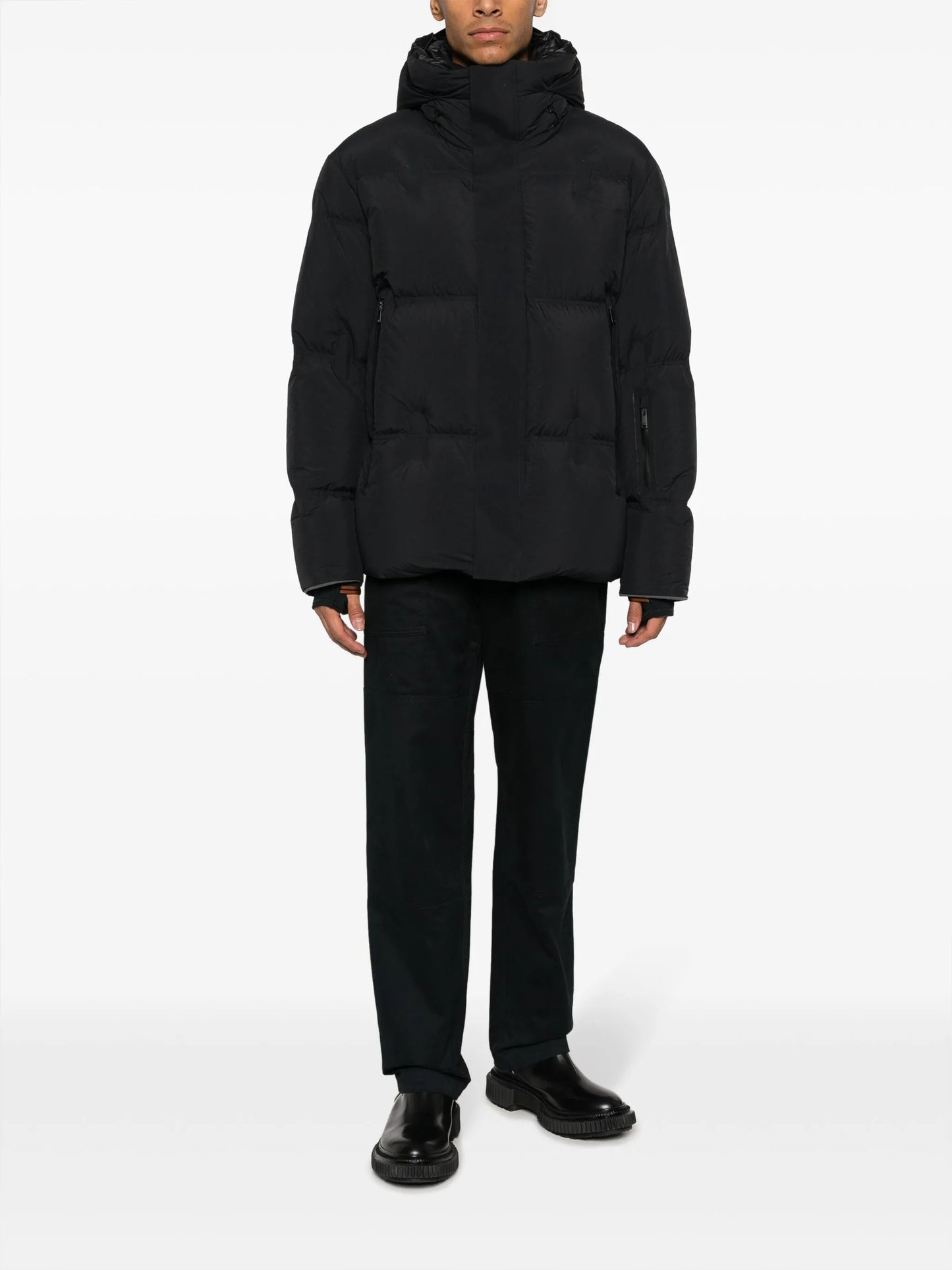 drawstring-hooded padded jacket