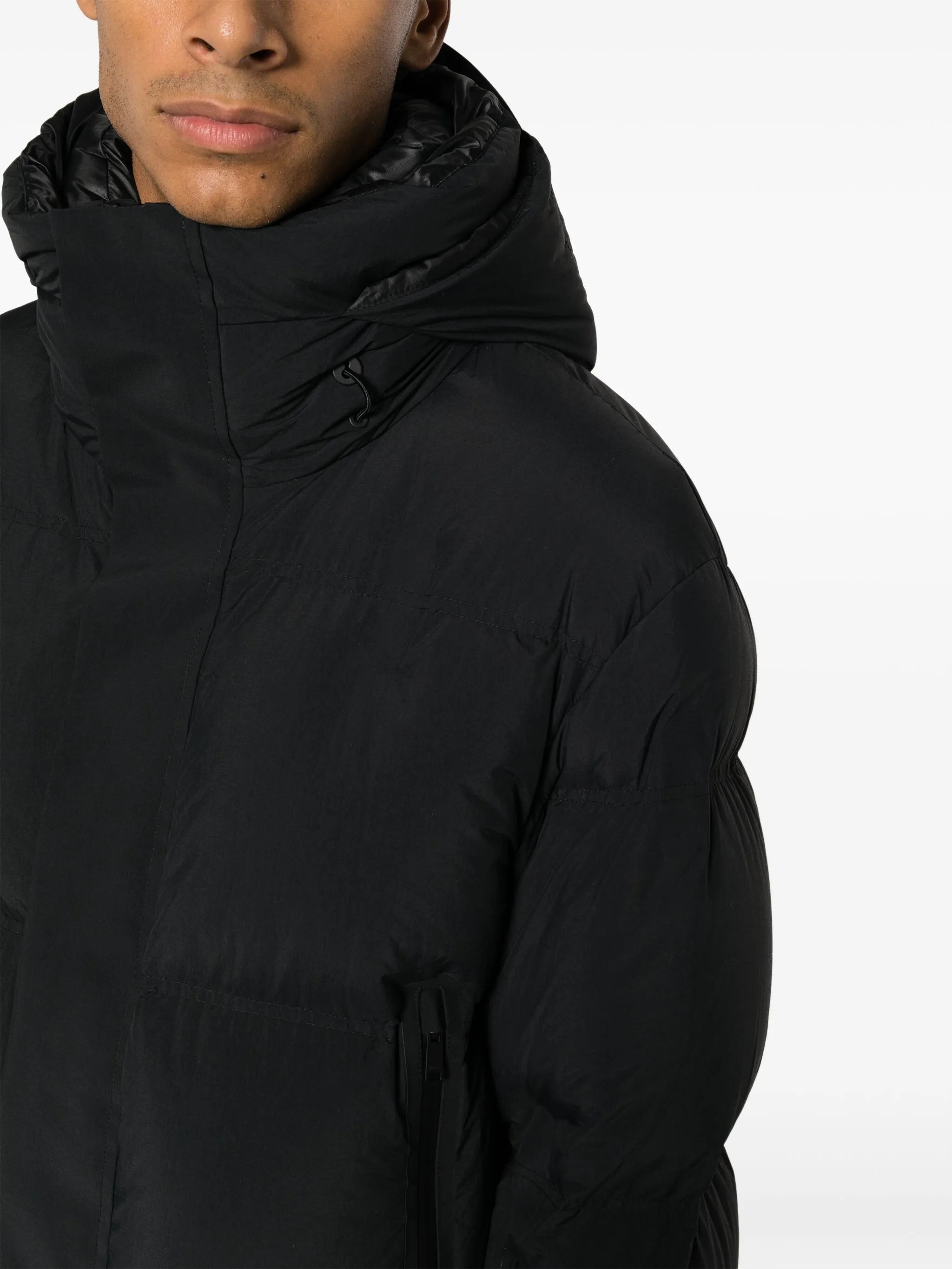 drawstring-hooded padded jacket