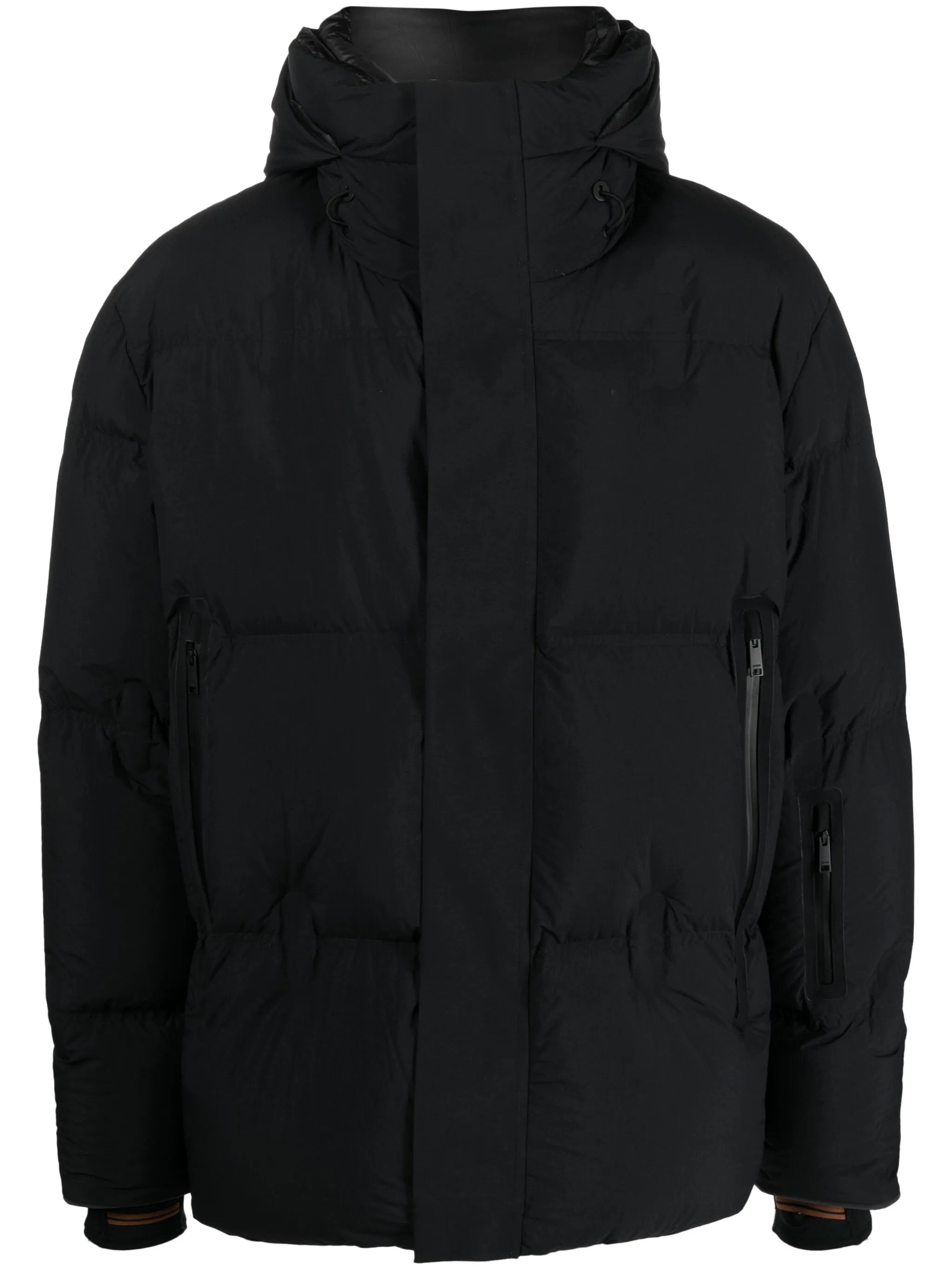 drawstring-hooded padded jacket