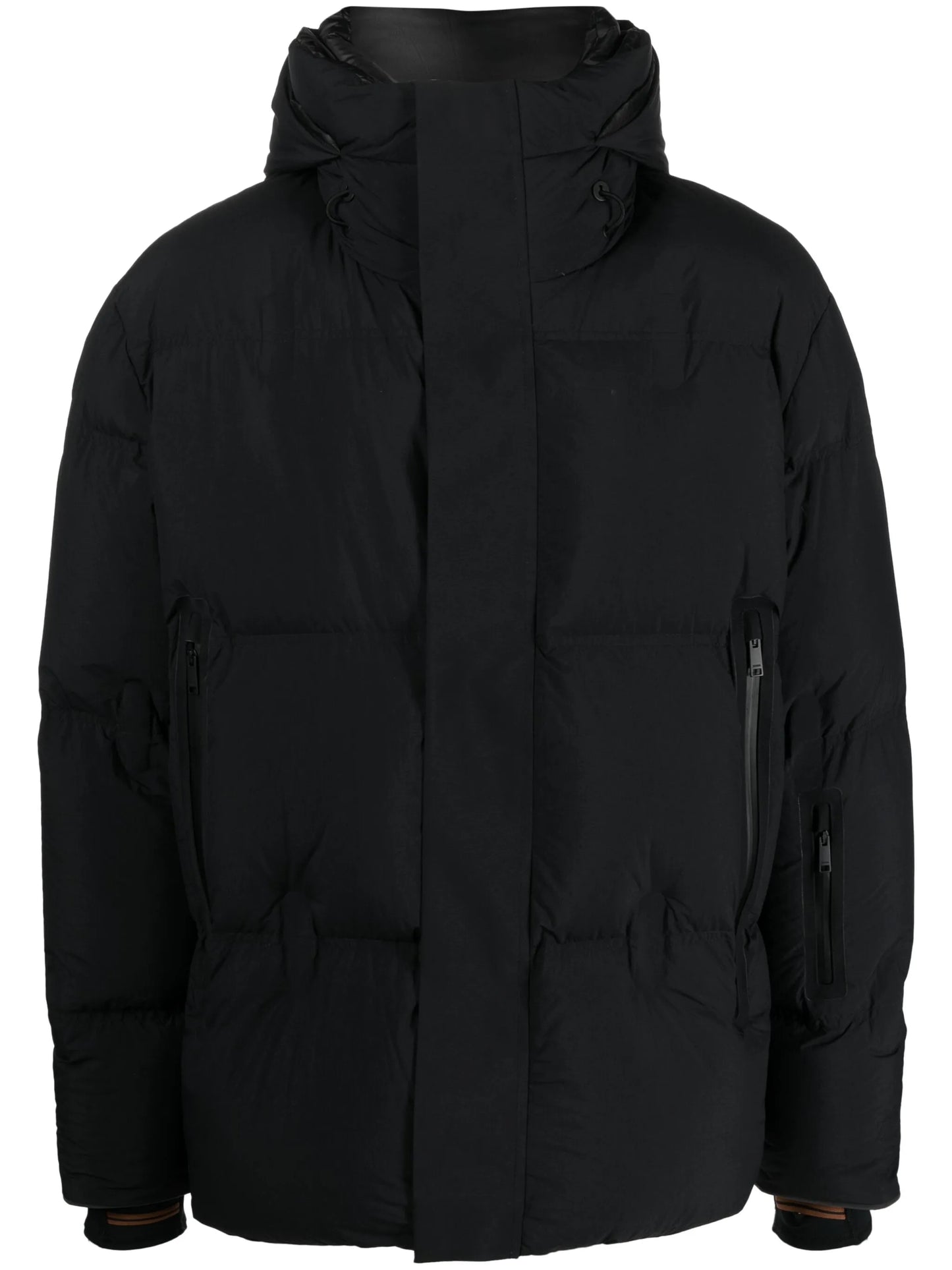 drawstring-hooded padded jacket