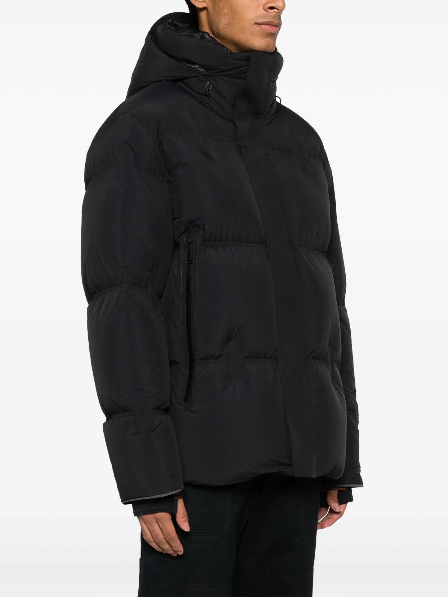 drawstring-hooded padded jacket