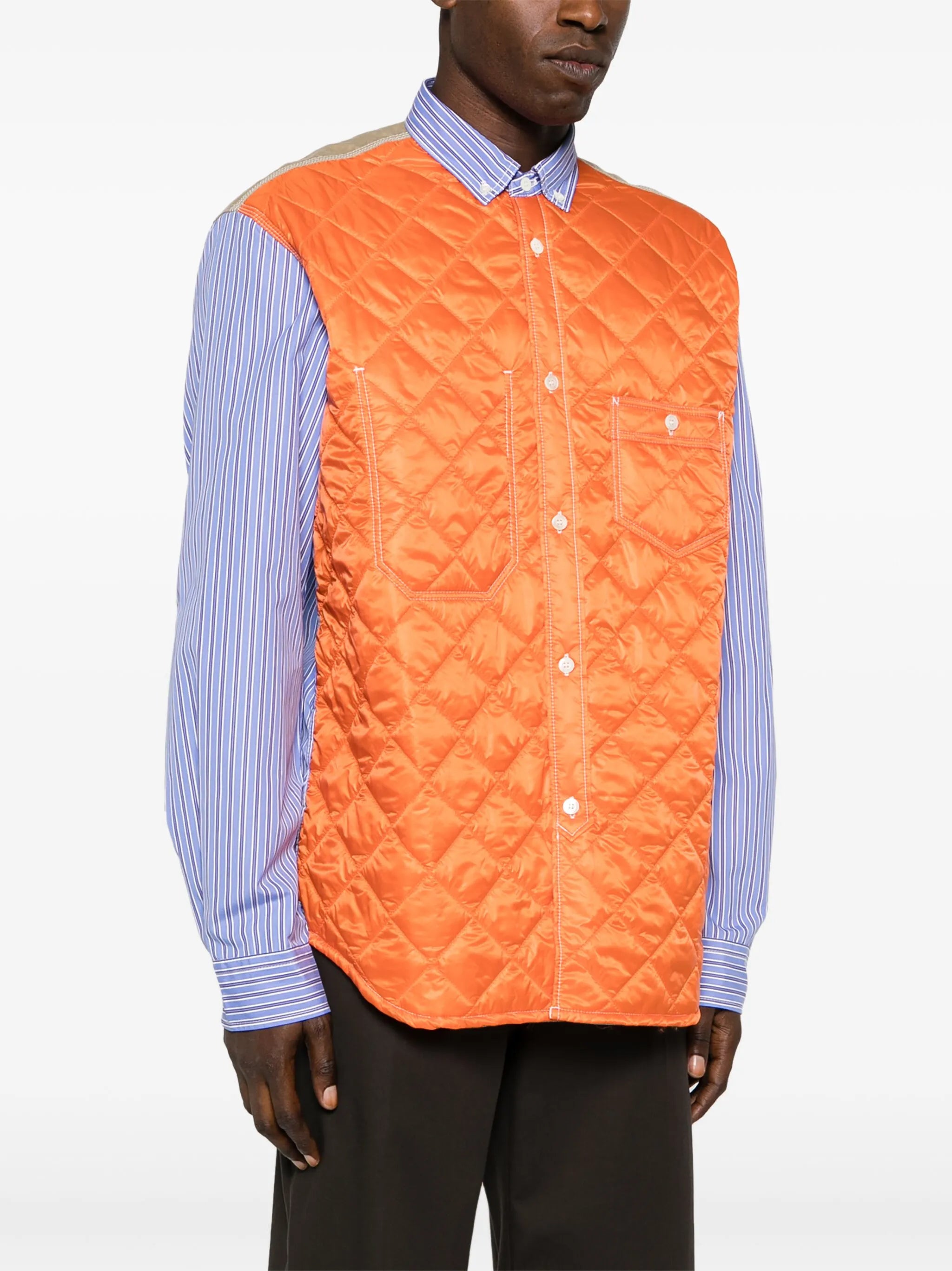 quilted-panel striped shirt