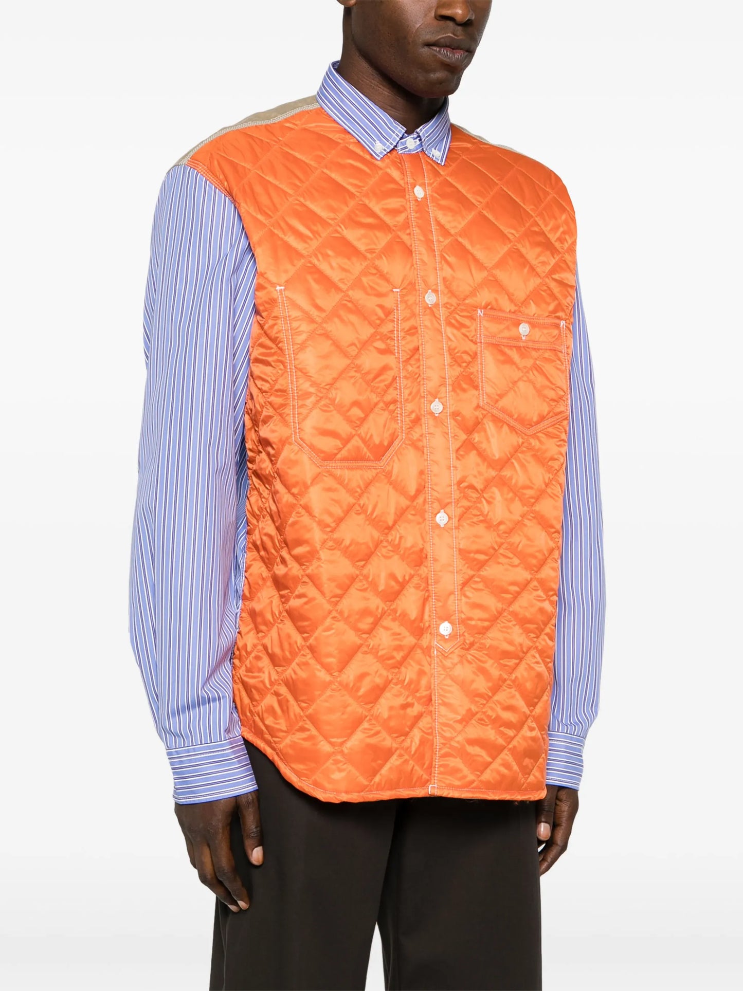 quilted-panel striped shirt