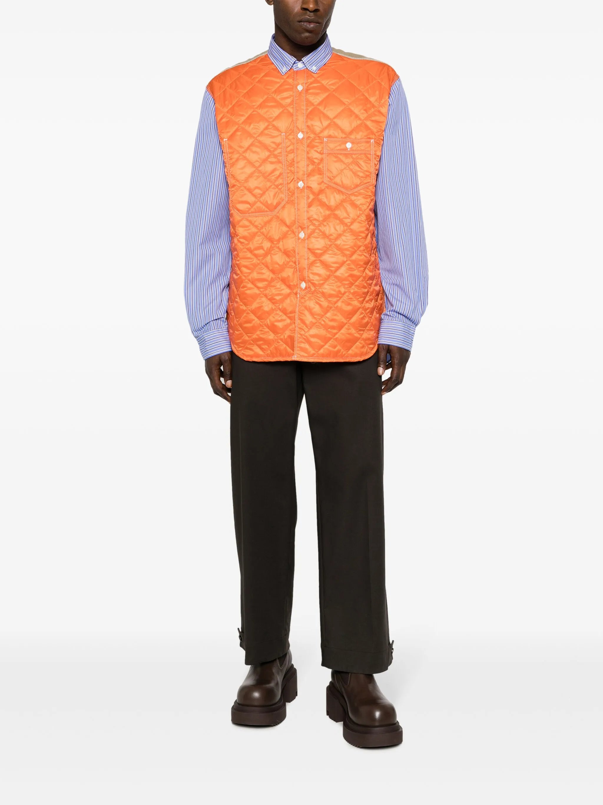 quilted-panel striped shirt