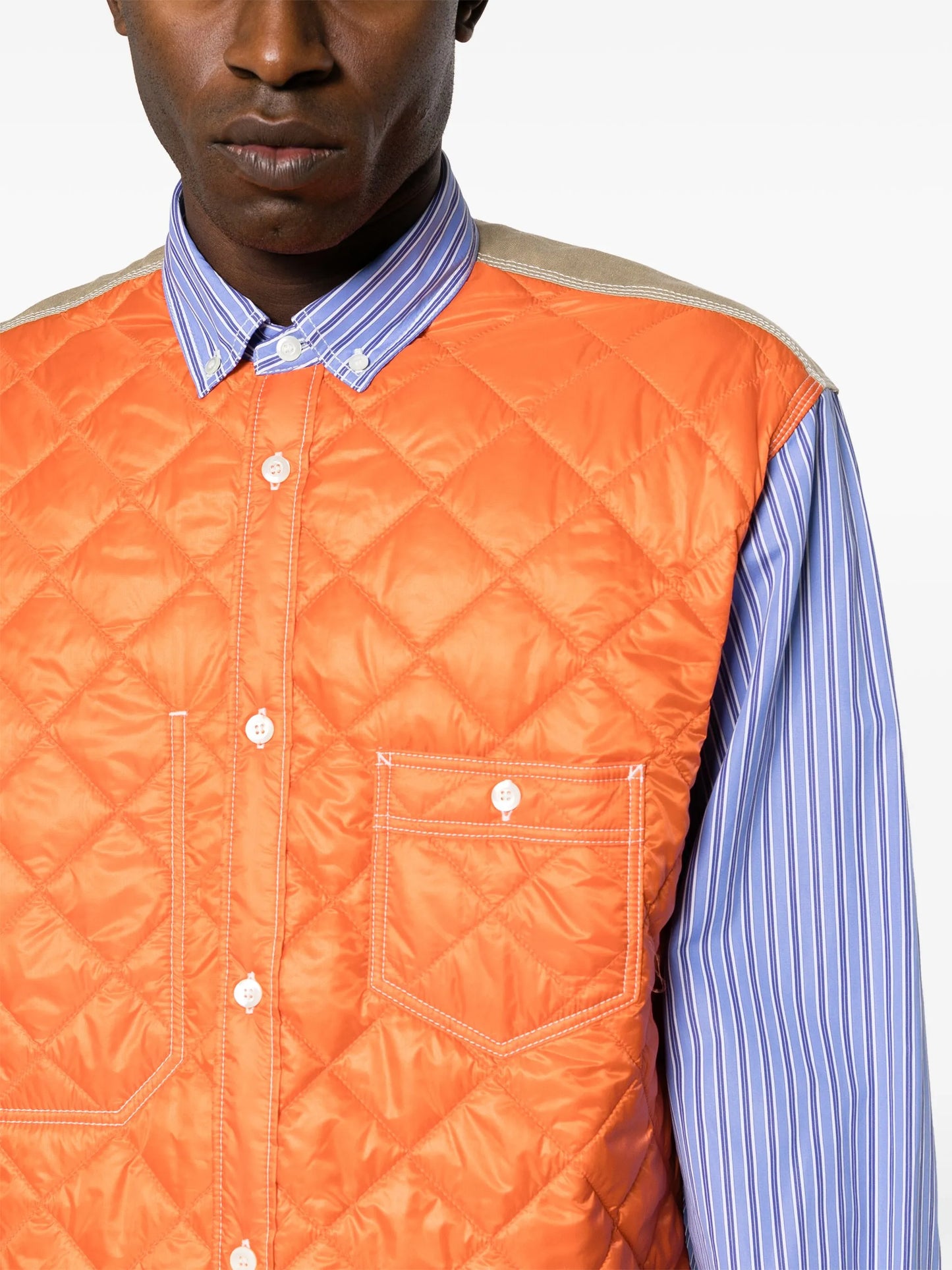 quilted-panel striped shirt