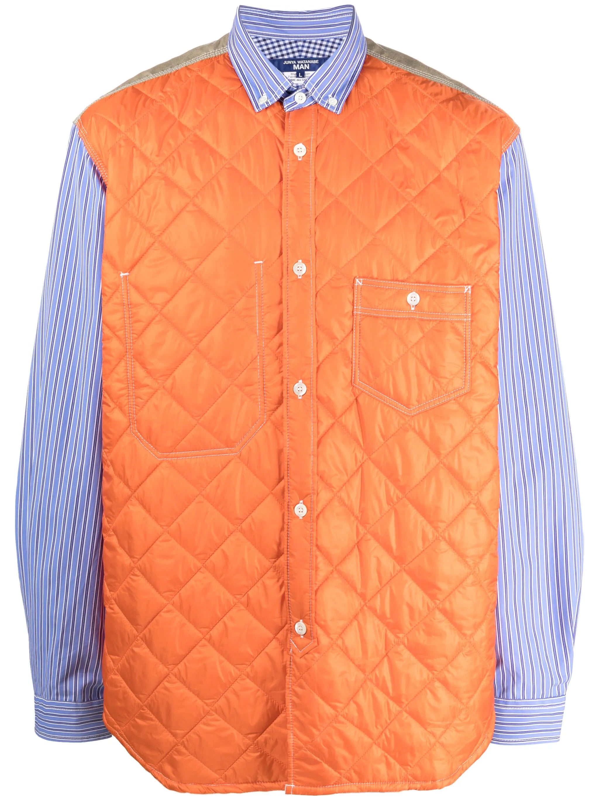 quilted-panel striped shirt
