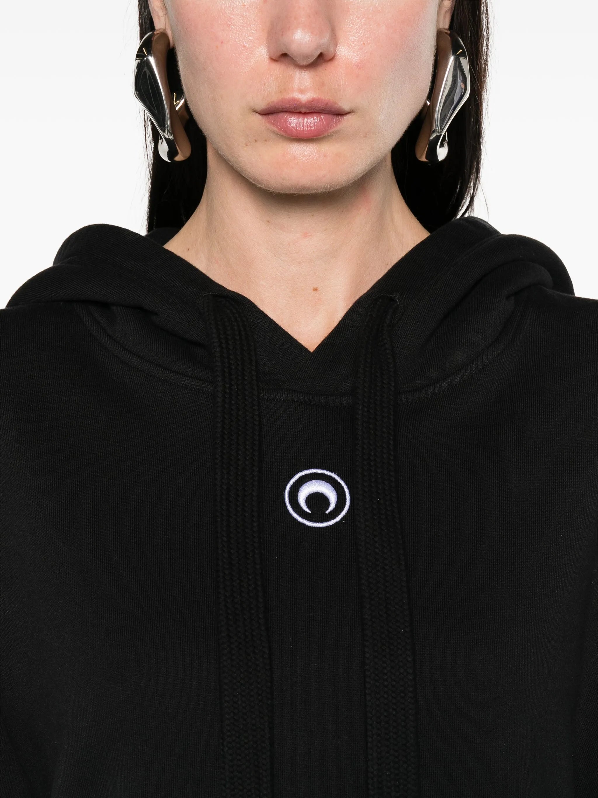 Moon-embroidered organic cotton hoodie