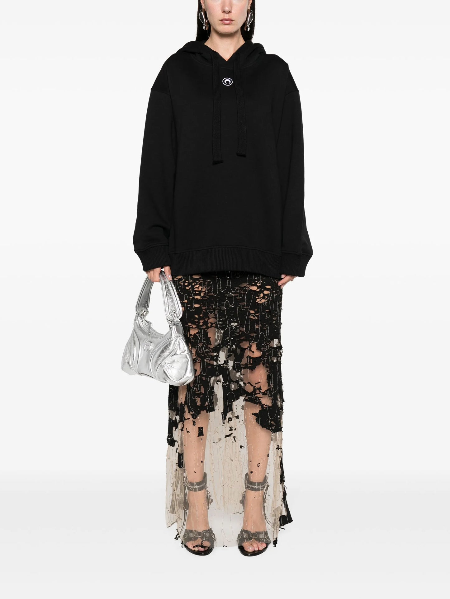 Moon-embroidered organic cotton hoodie