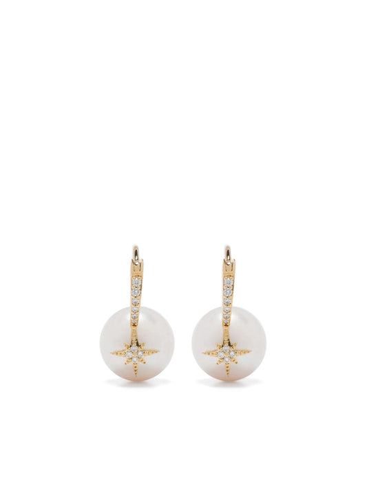 14kt yellow gold Starburst pearl drop earrings