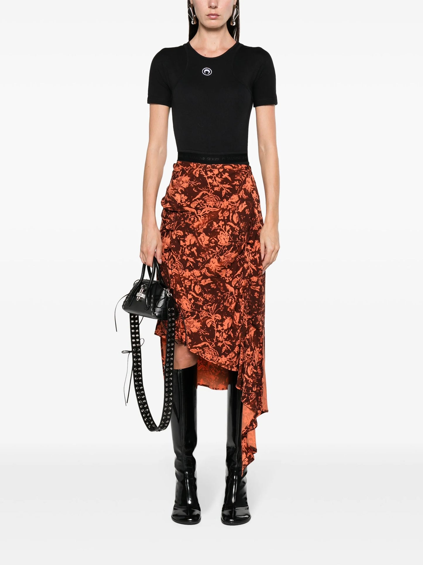 Moon-embroidered ribbed body