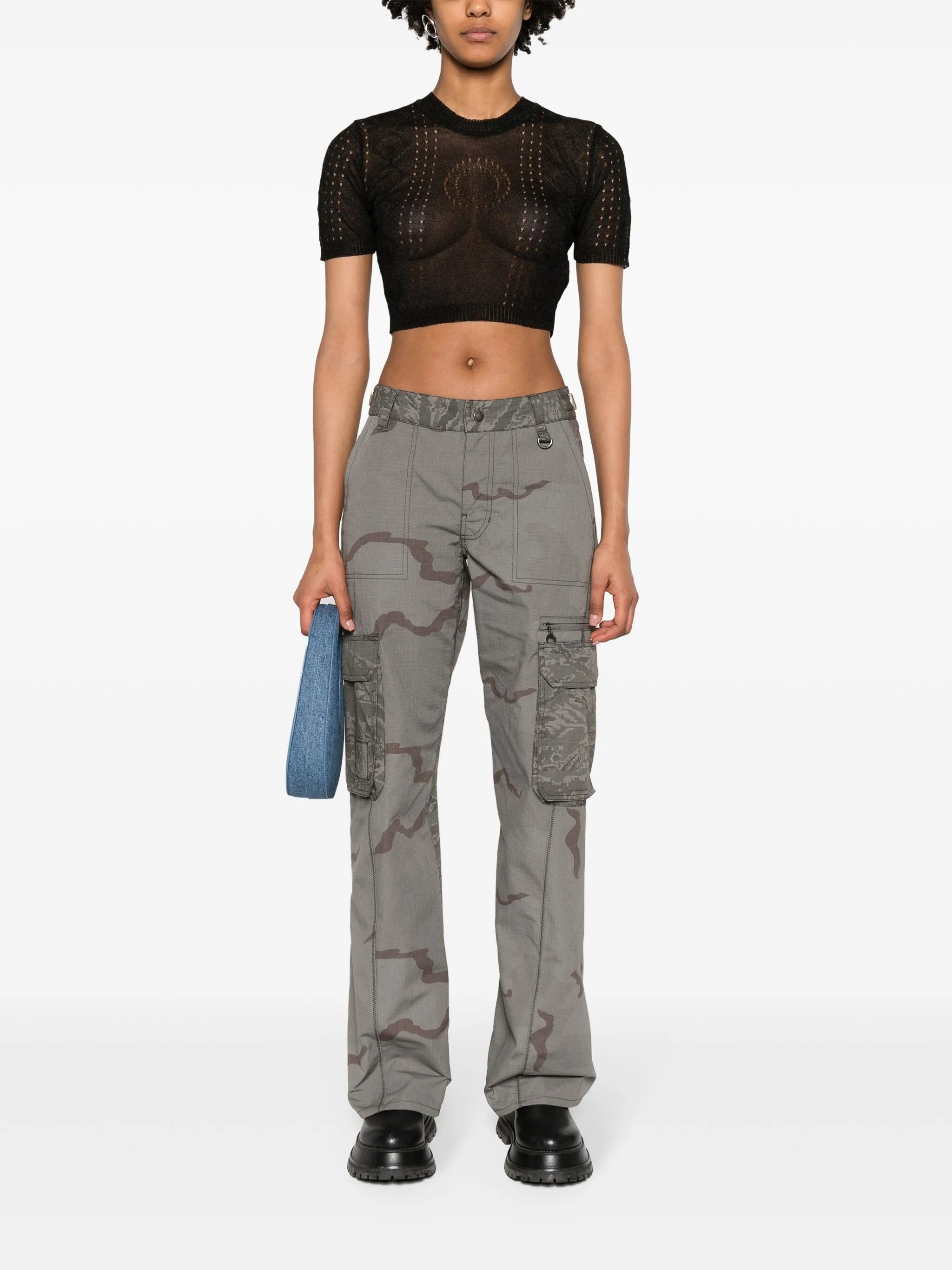 Regenerated wide-leg cargo trousers