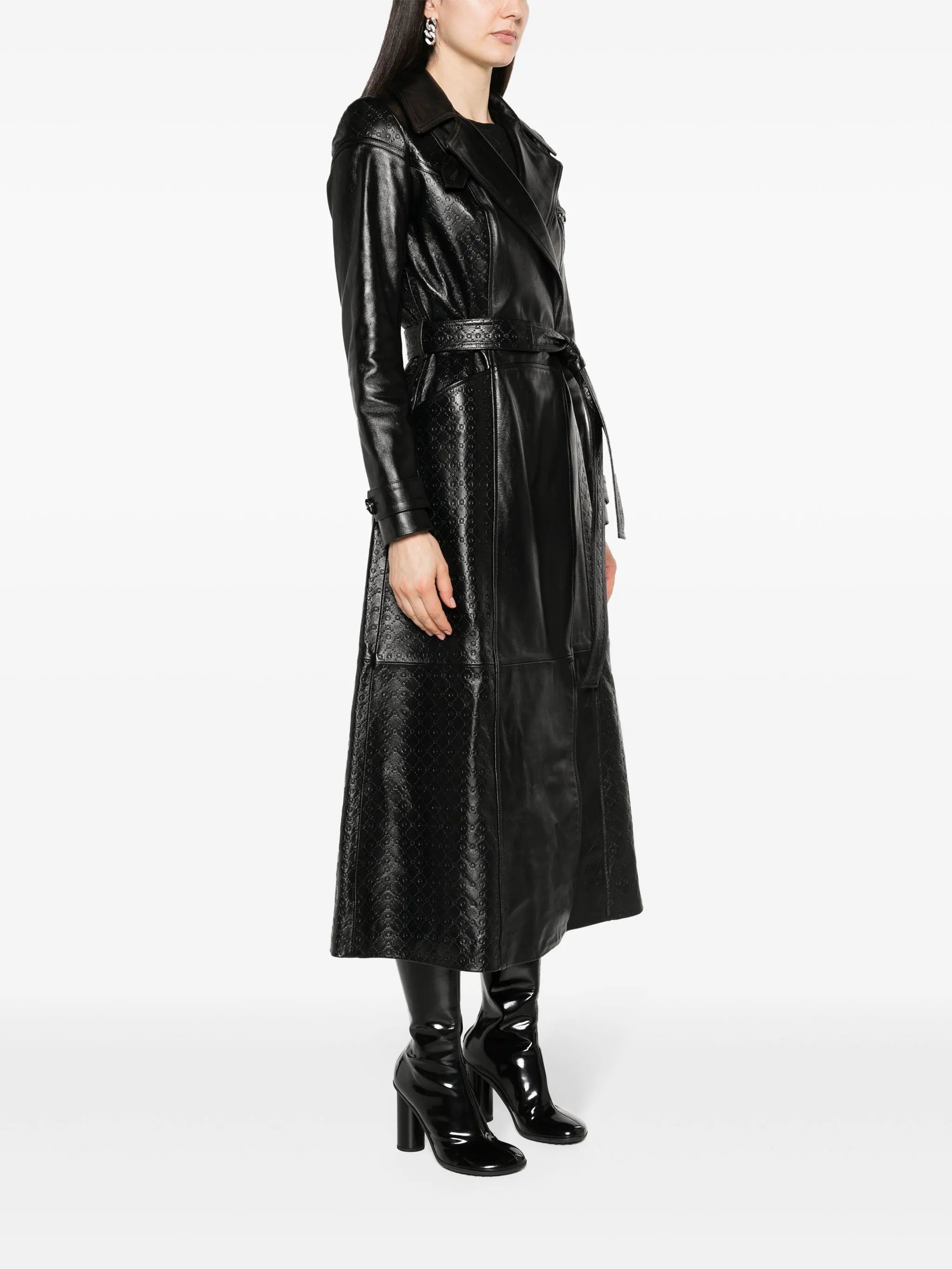 Moonogram-embossed leather trench coat