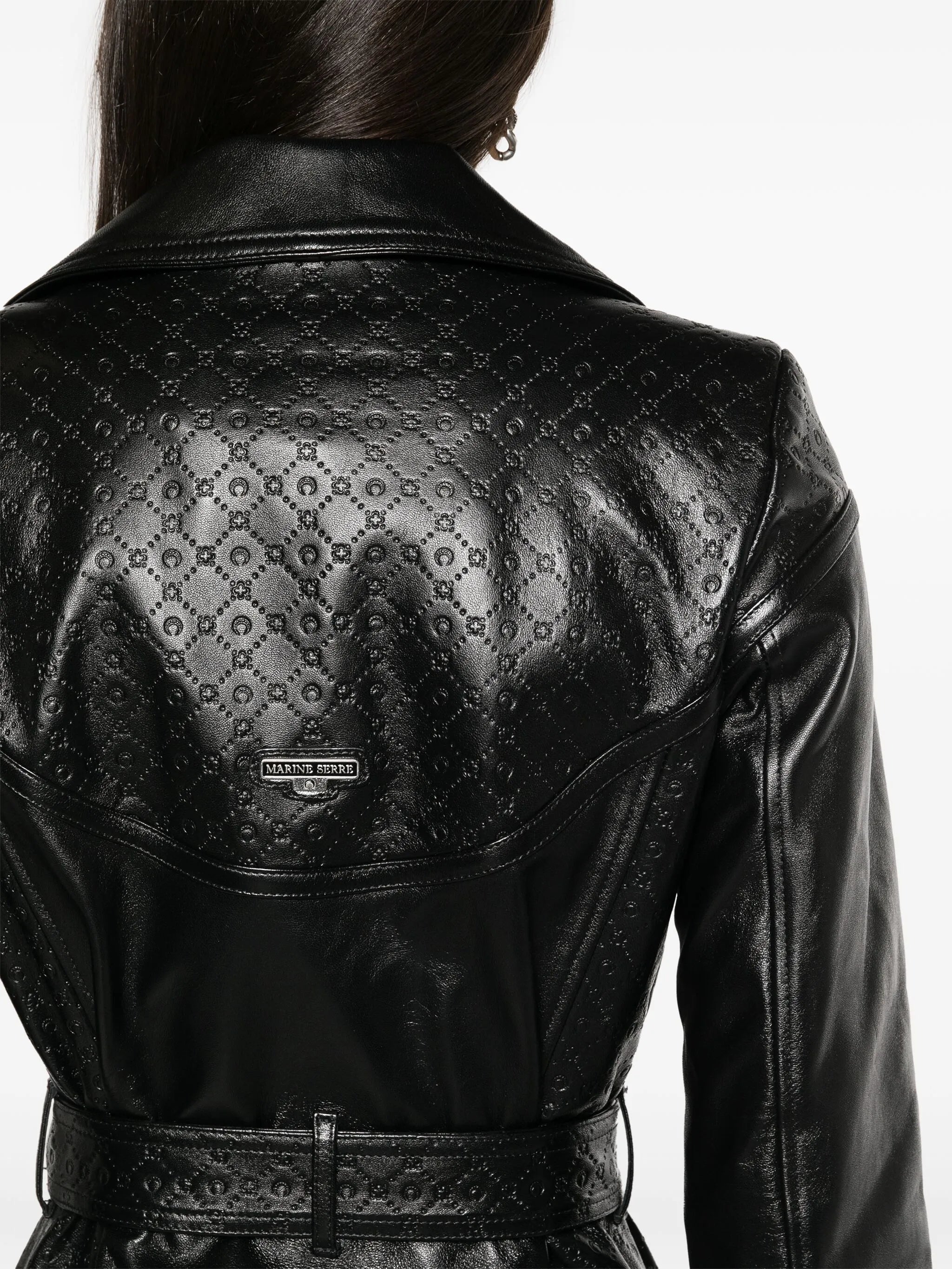 Moonogram-embossed leather trench coat