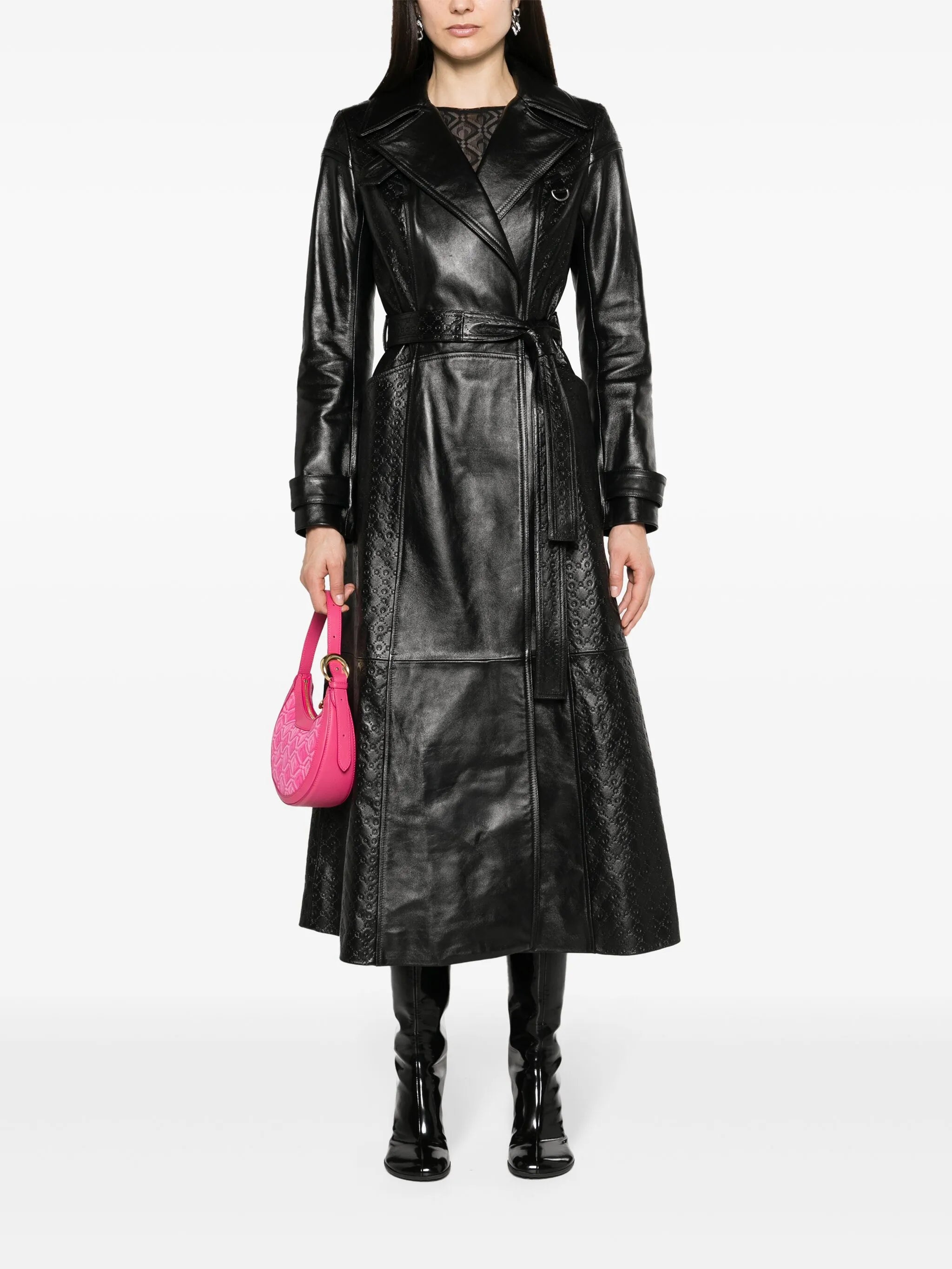 Moonogram-embossed leather trench coat