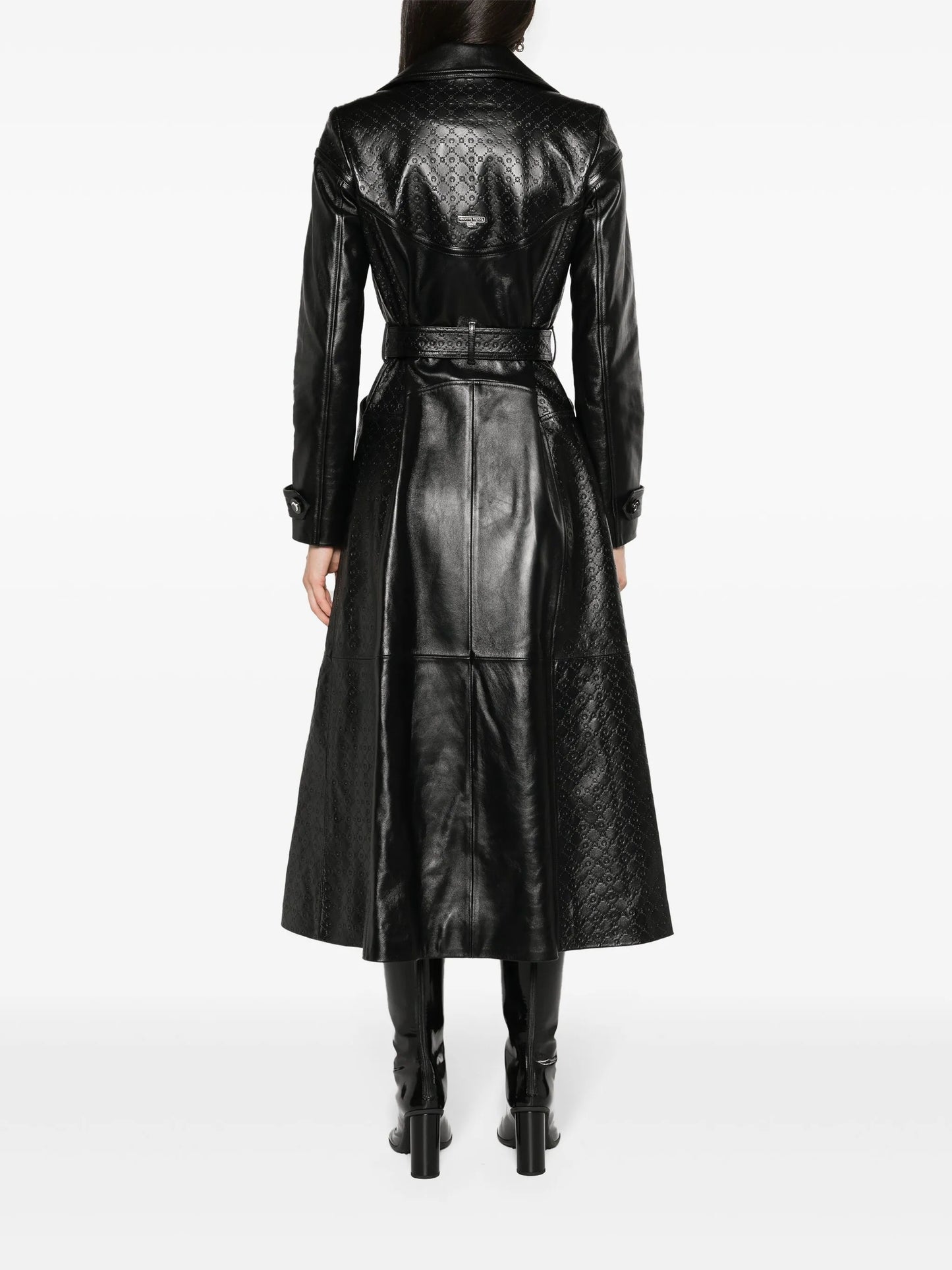 Moonogram-embossed leather trench coat