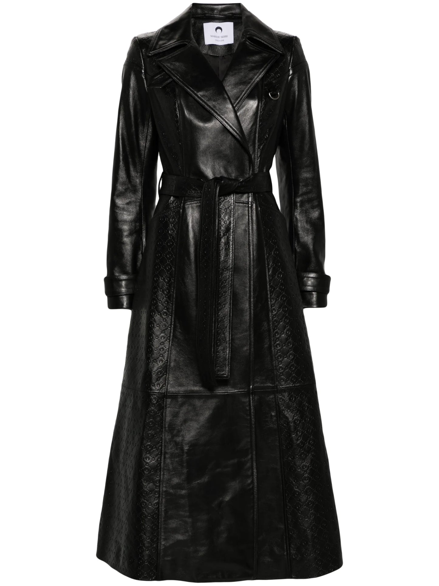 Moonogram-embossed leather trench coat