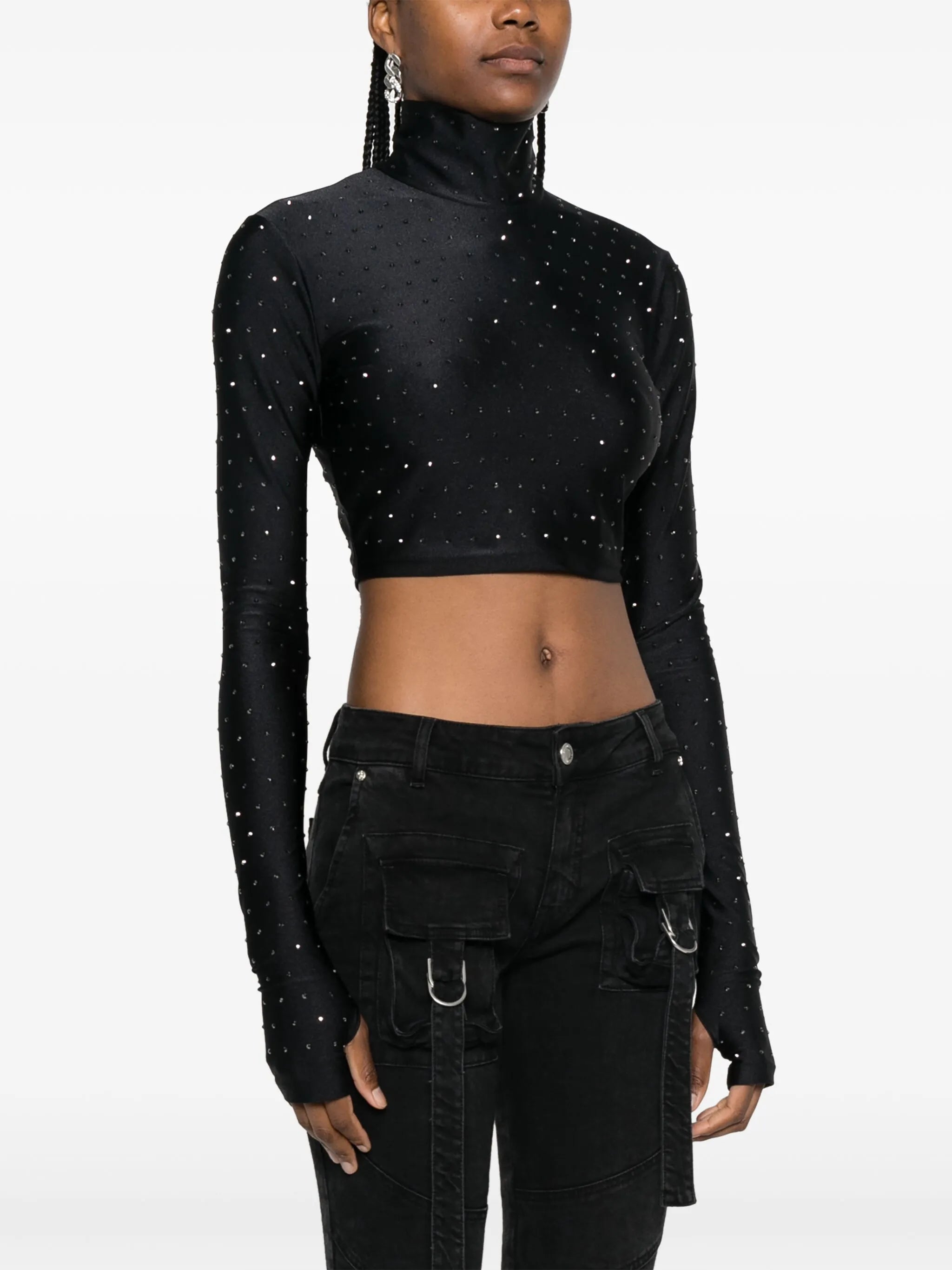 Orchid rhinestone-embellished high-neck top