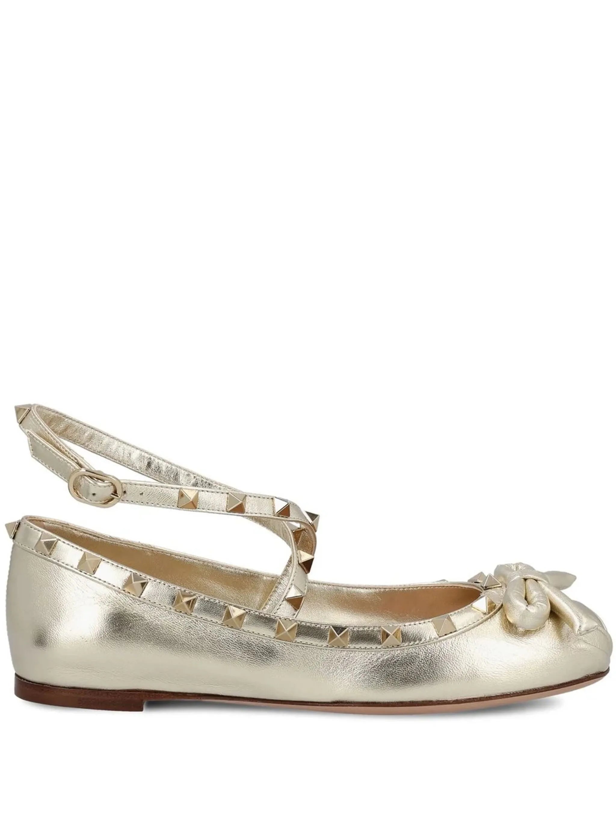 Rockstud leather ballerina shoes