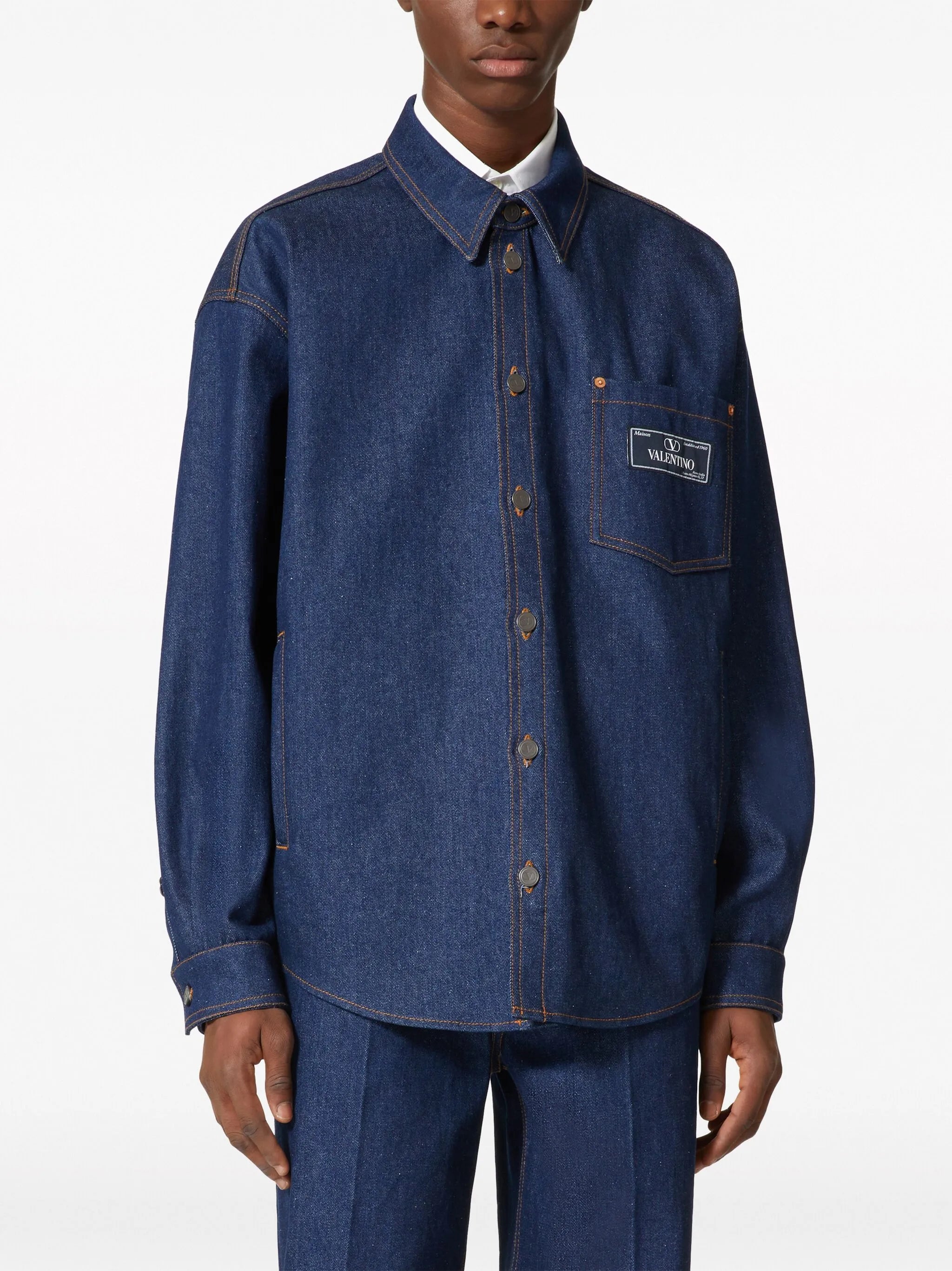 logo-appliqué denim shirt