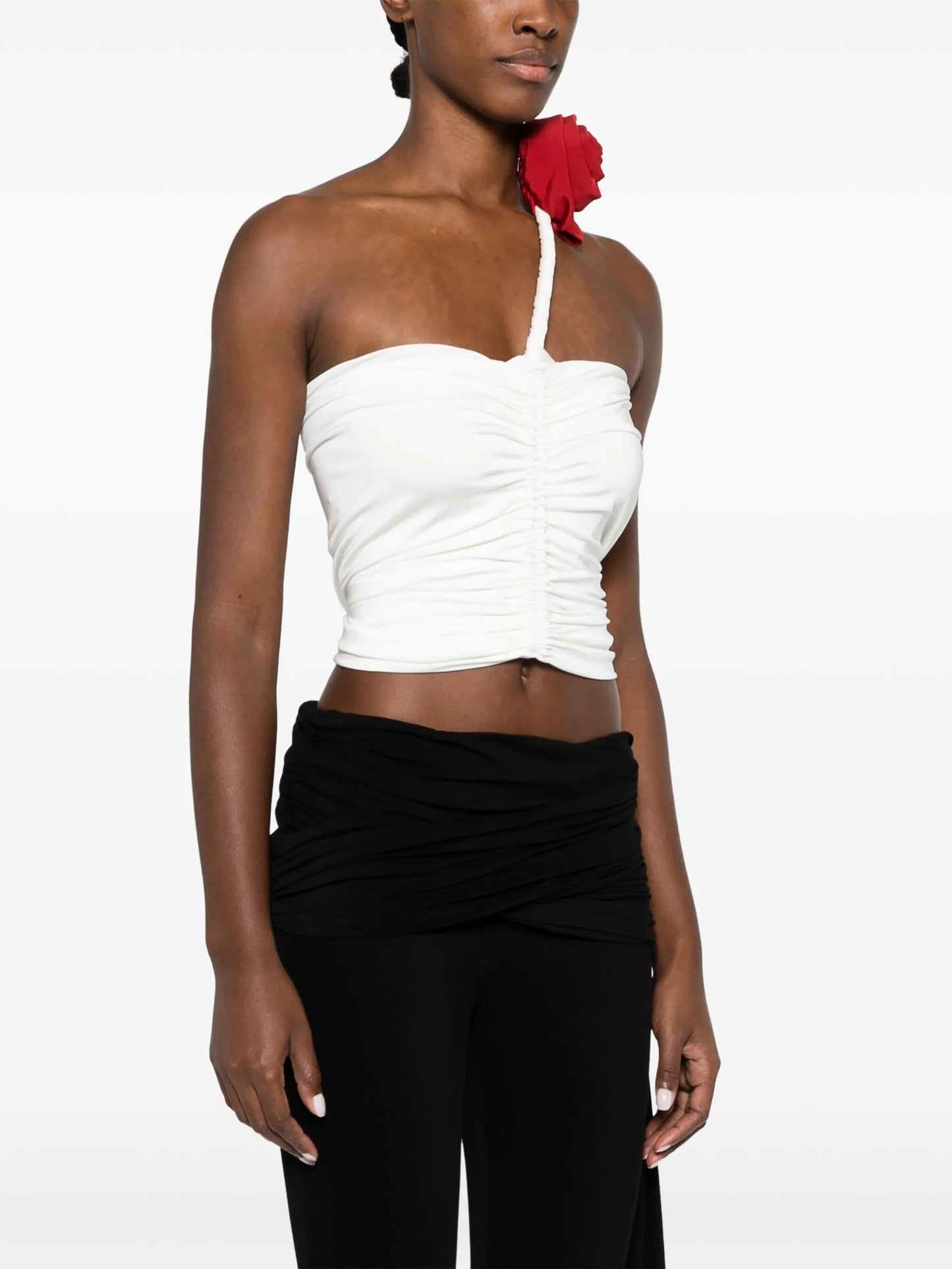 rose-appliqué gathered top