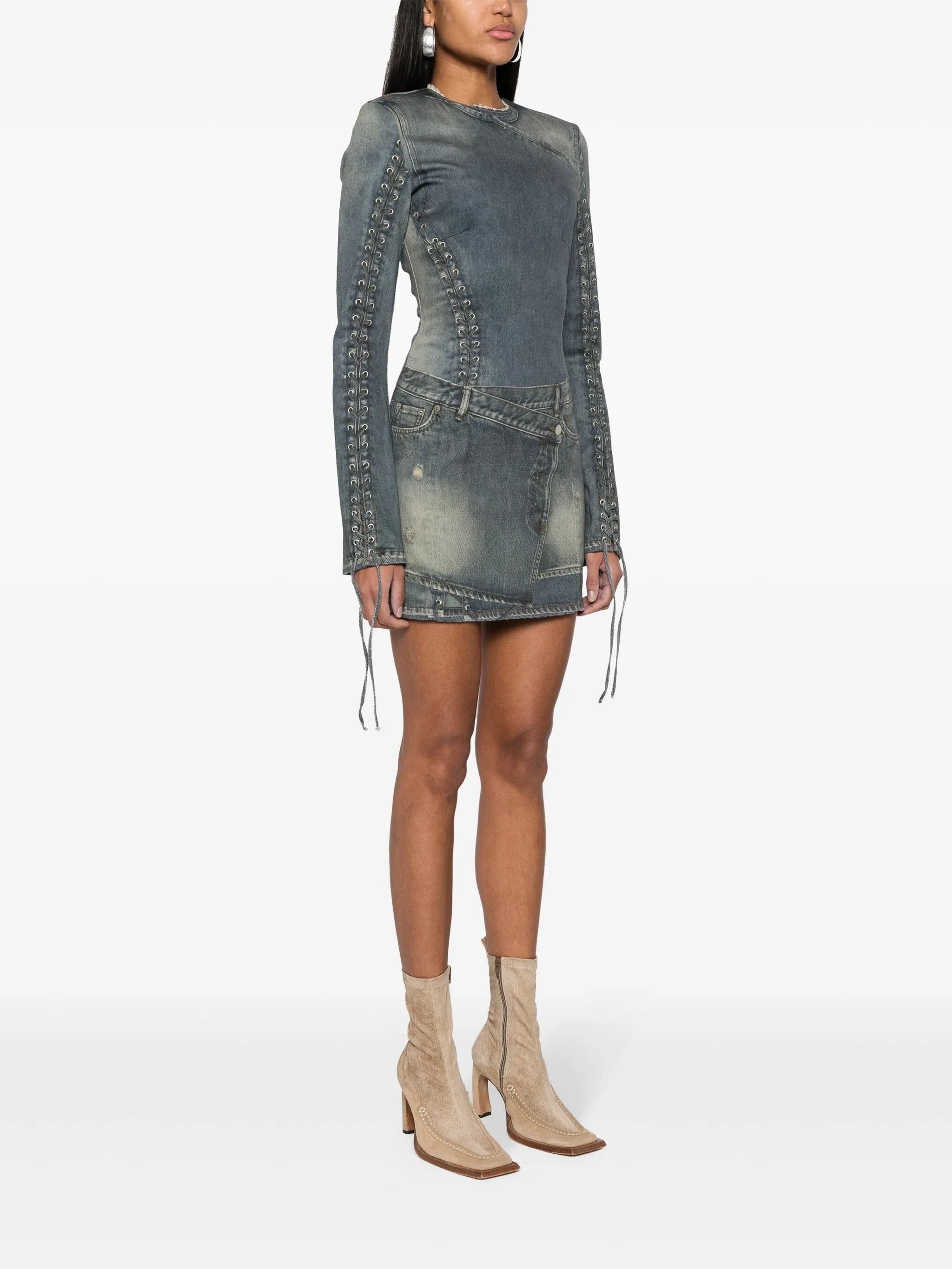 Trompe l'oeil-print cotton mini dress