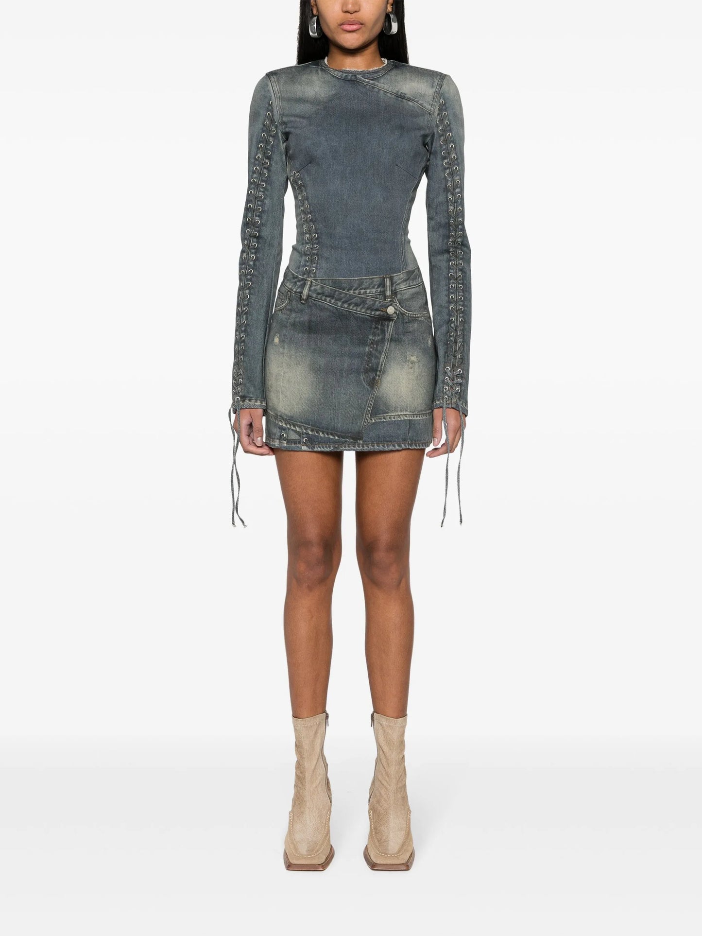 Trompe l'oeil-print cotton mini dress