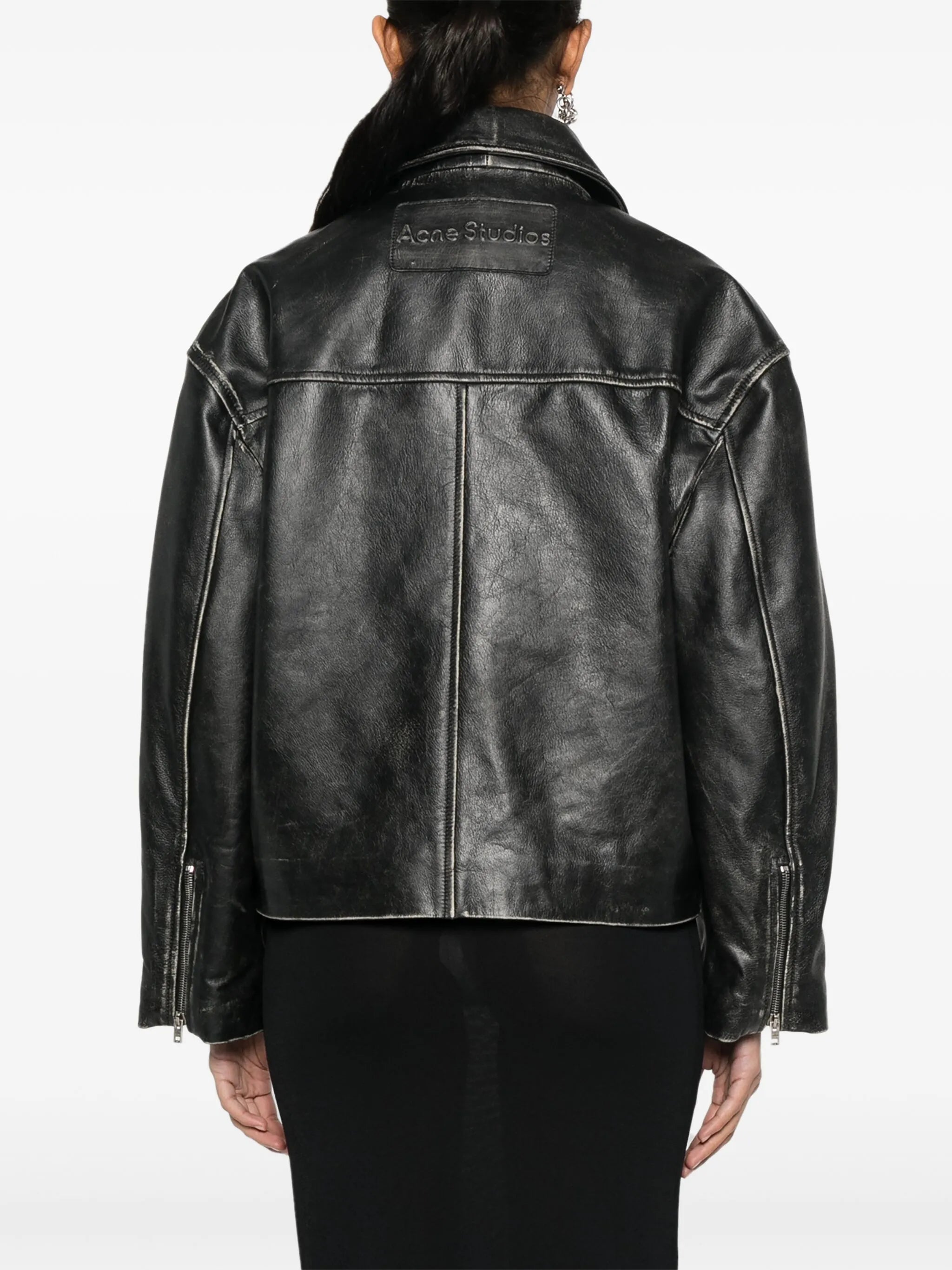 distressed-effect biker jacket