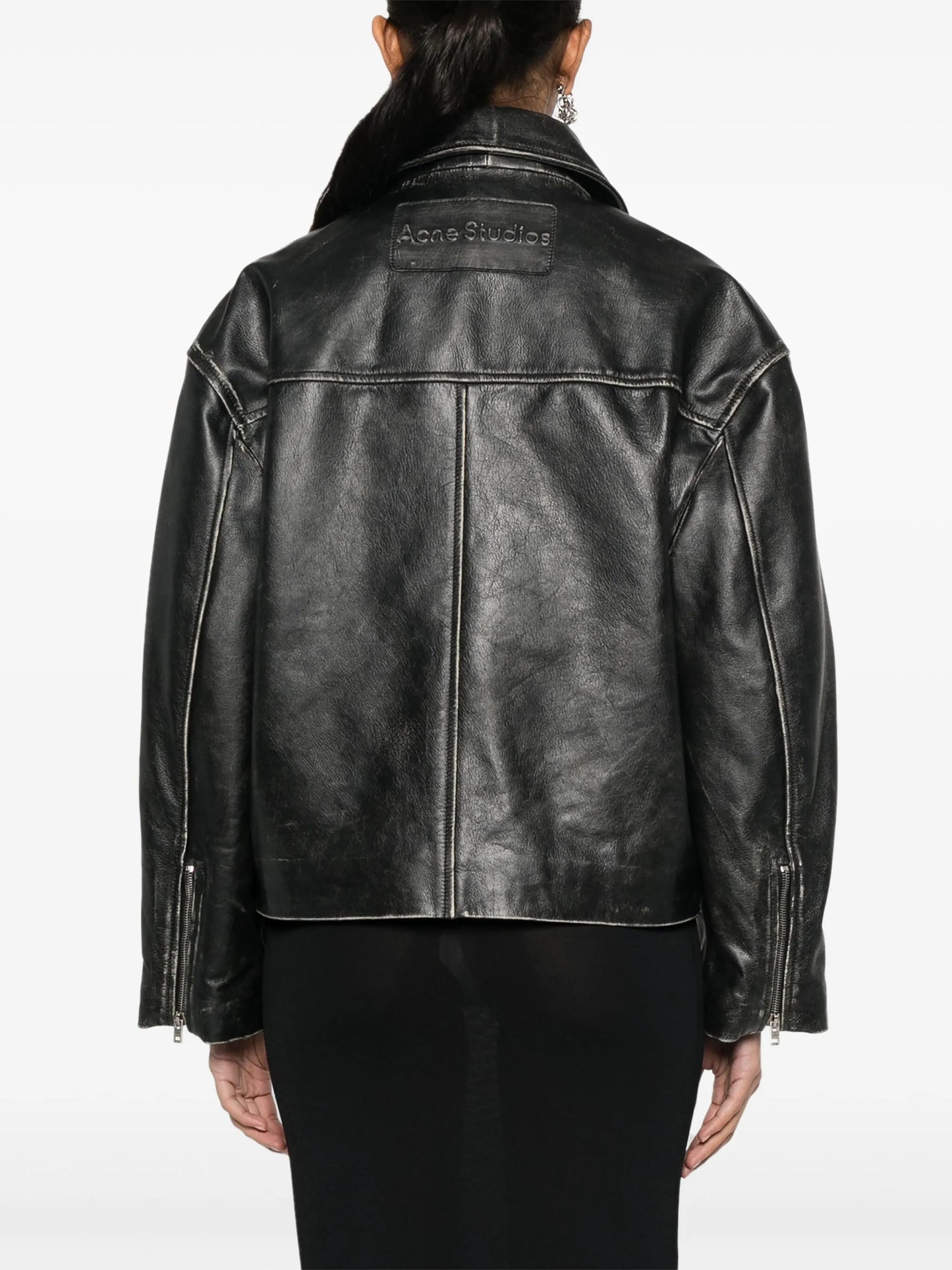 distressed-effect biker jacket