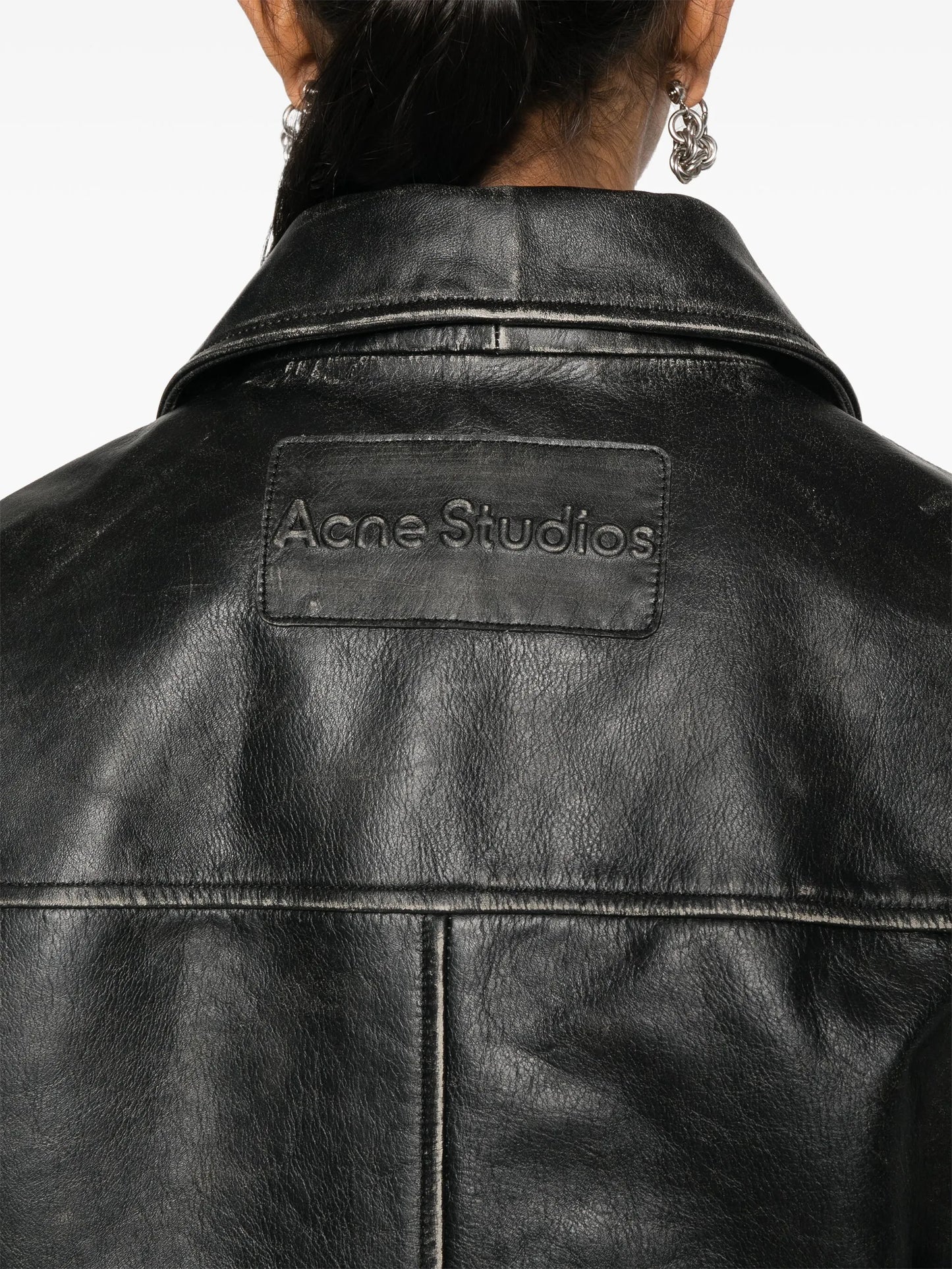 distressed-effect biker jacket