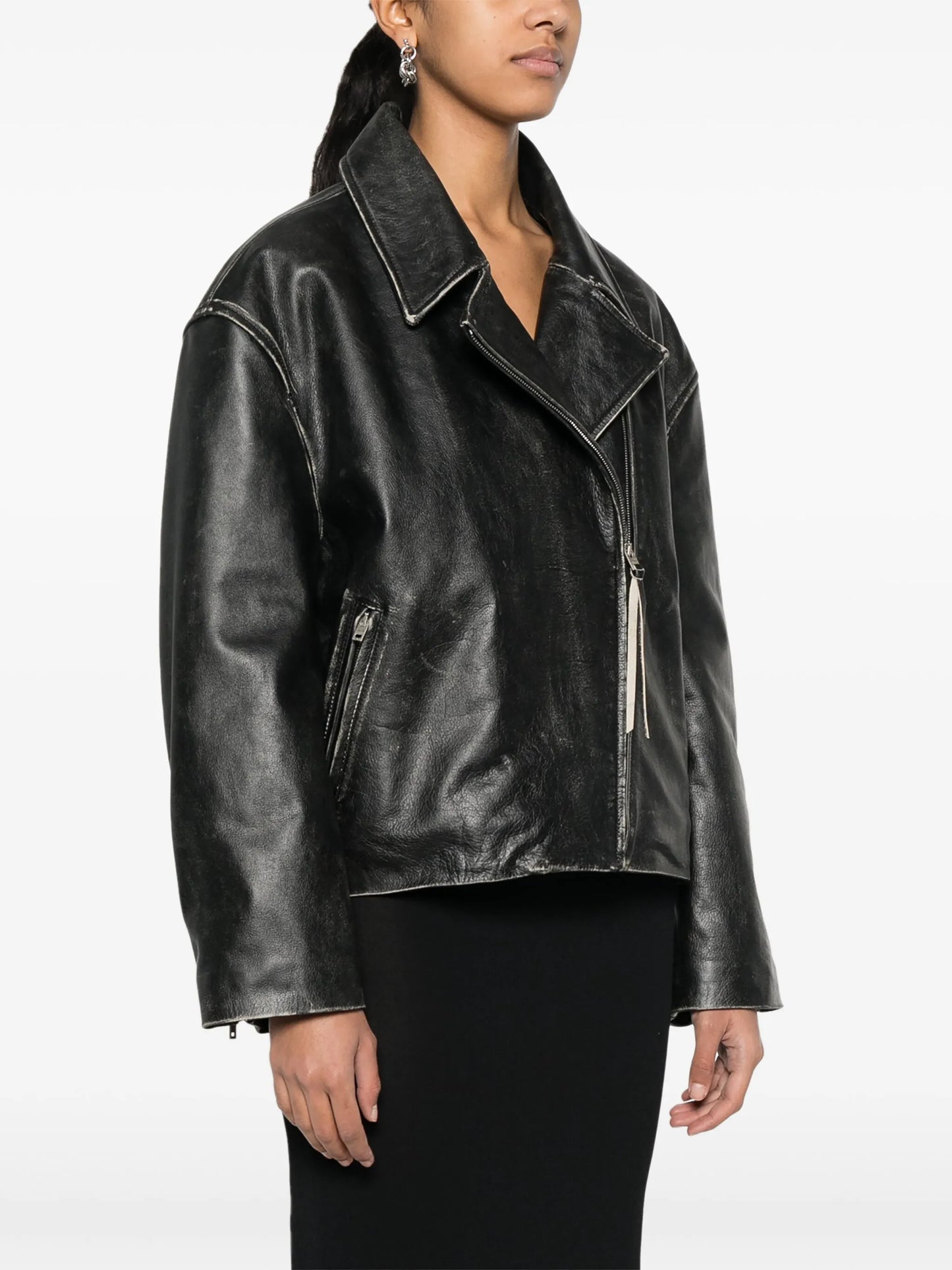 distressed-effect biker jacket