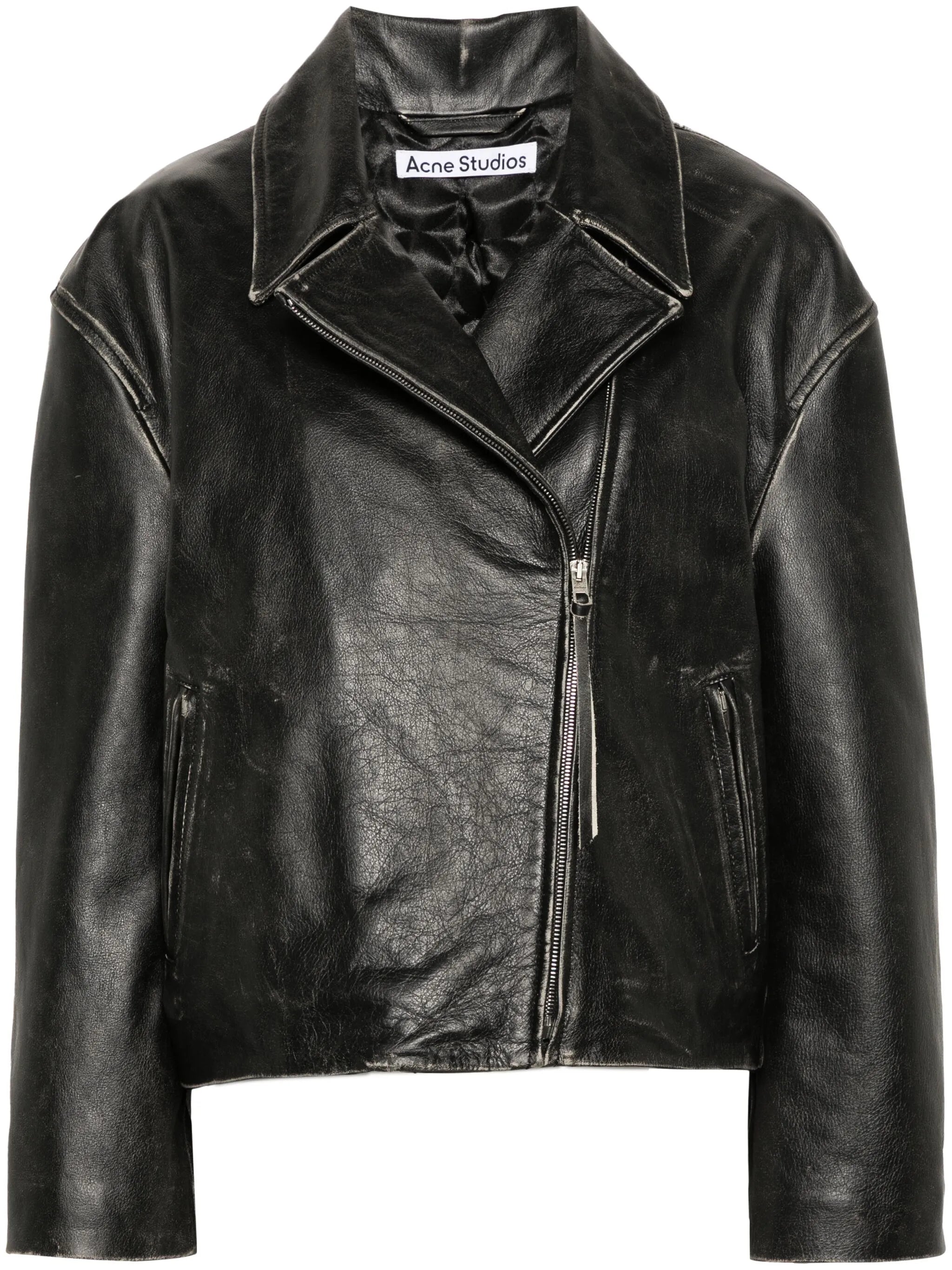 distressed-effect biker jacket