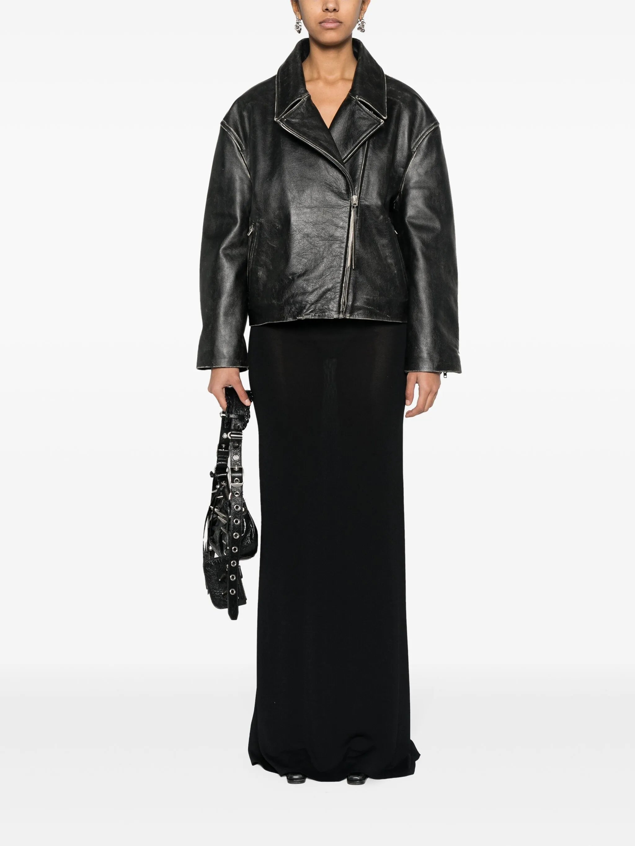 distressed-effect biker jacket