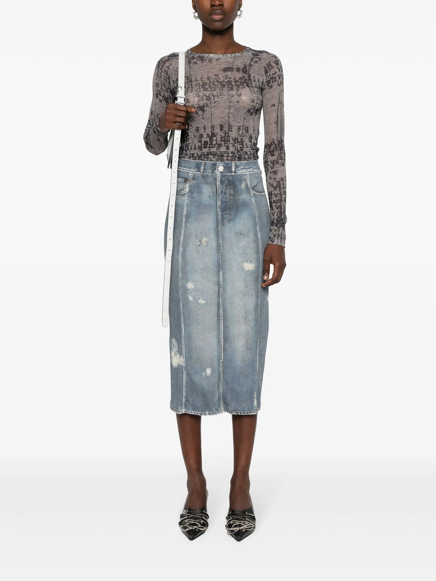 trompe-l'oeil midi skirt