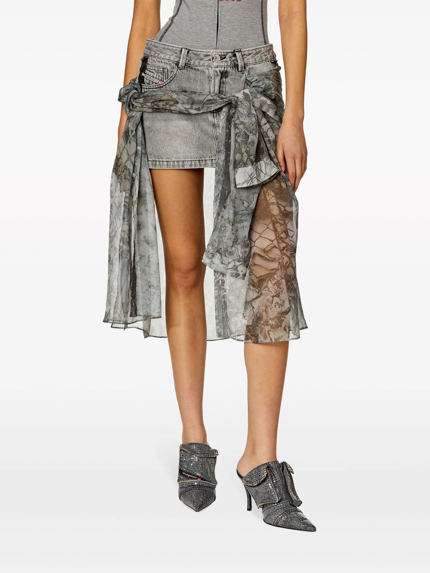 O-Jeany layered-design denim skirt