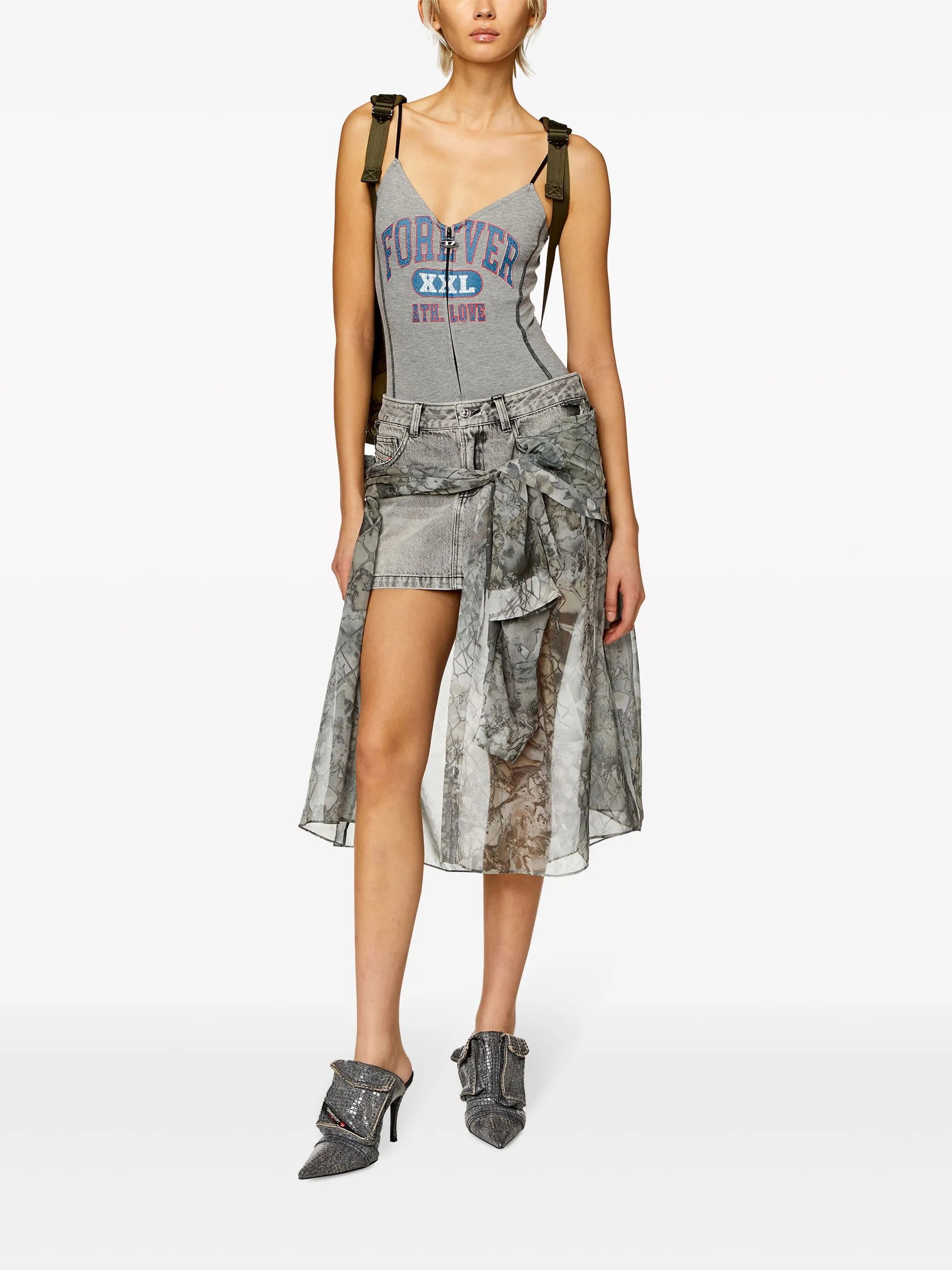 O-Jeany layered-design denim skirt