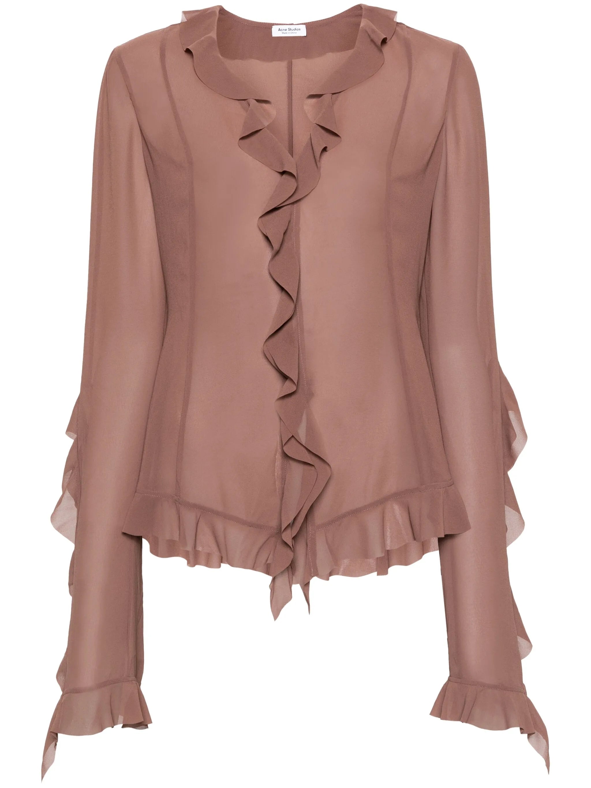 ruffled semi-sheer blouse