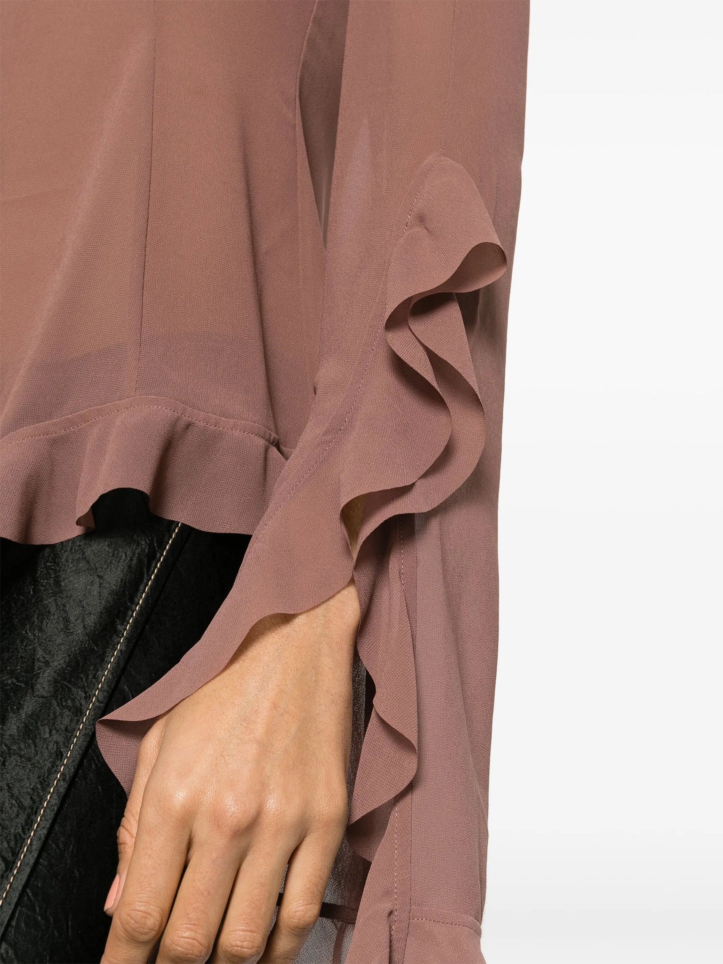 ruffled semi-sheer blouse