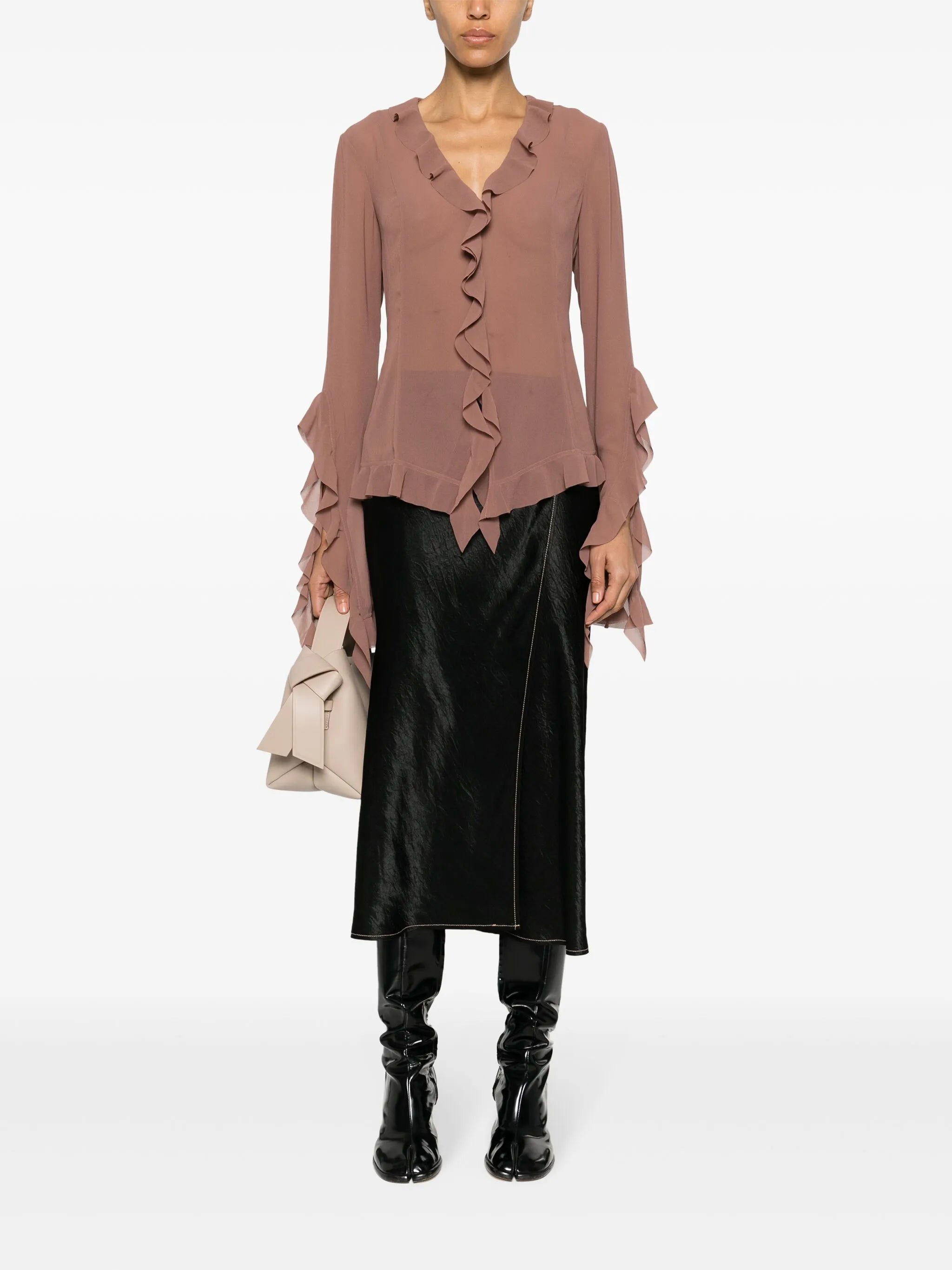 ruffled semi-sheer blouse