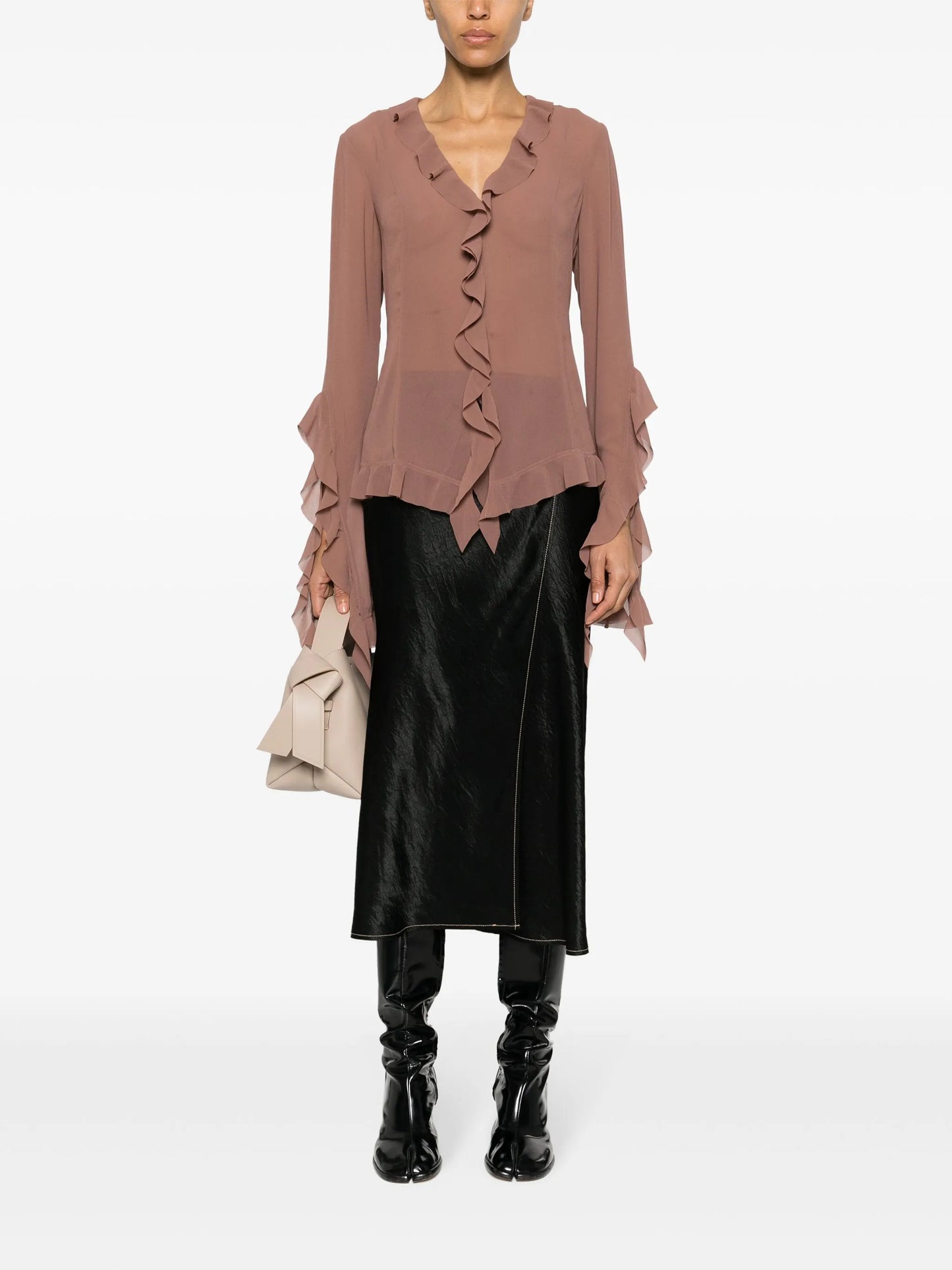 ruffled semi-sheer blouse