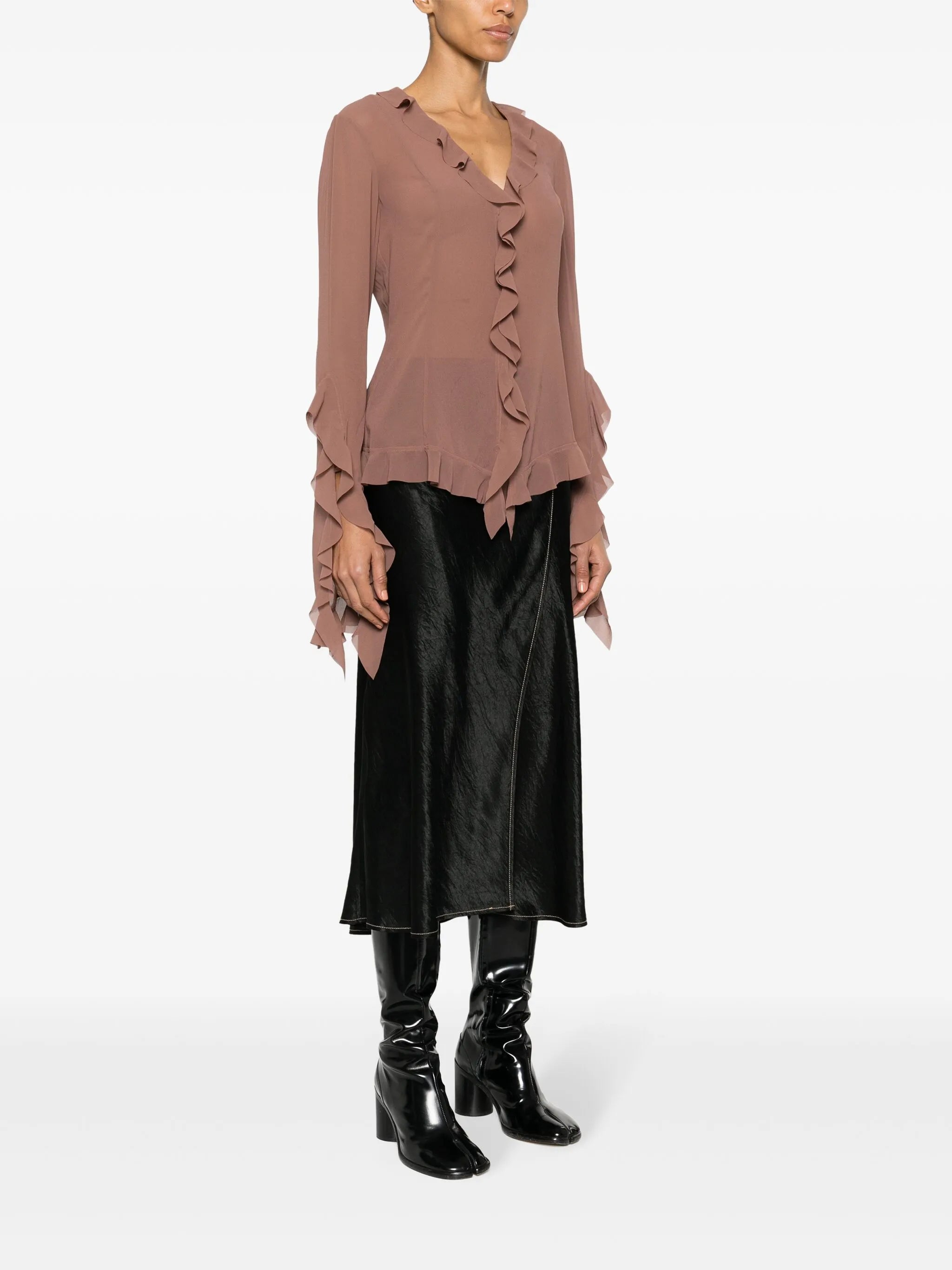 ruffled semi-sheer blouse
