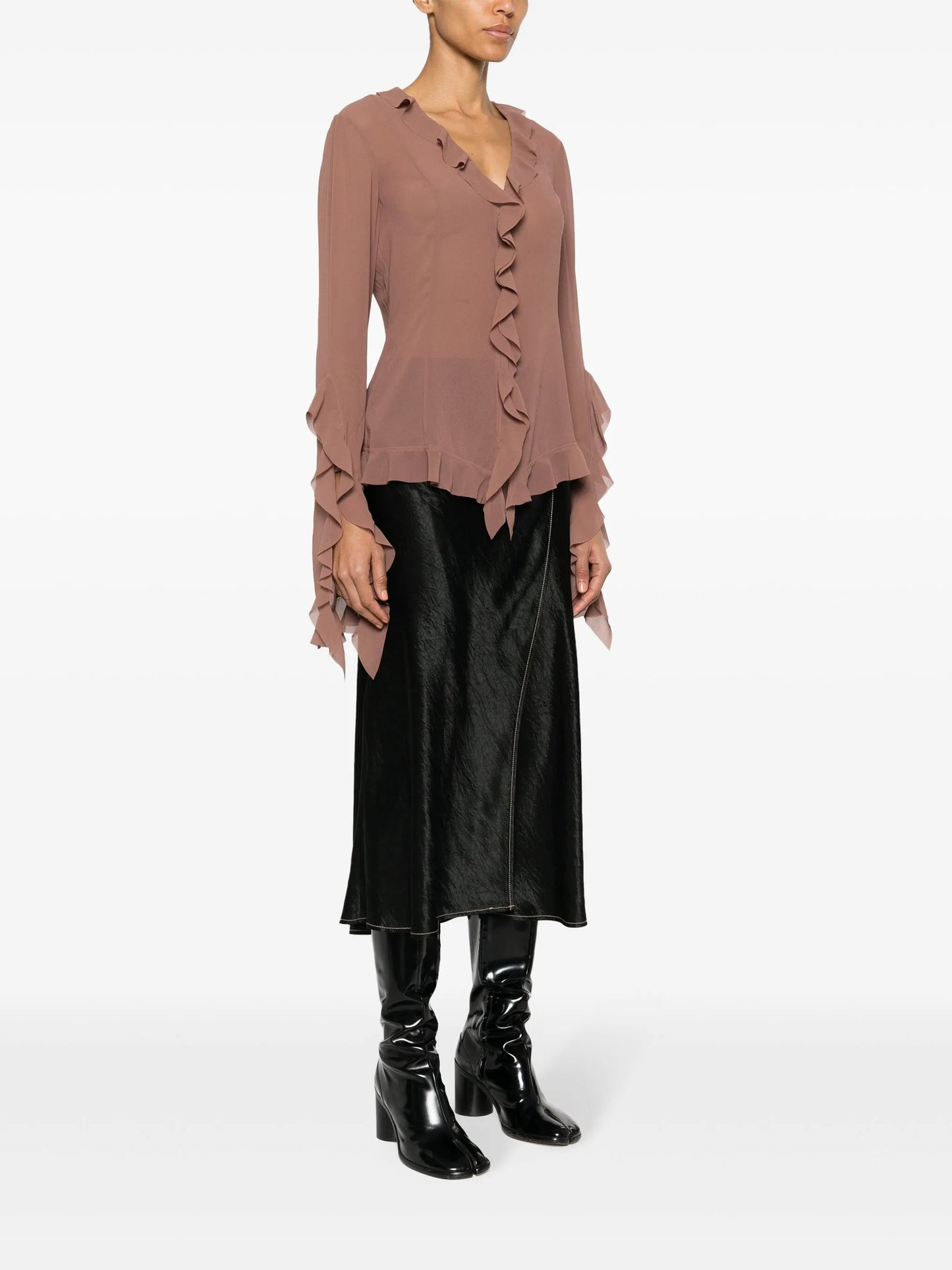 ruffled semi-sheer blouse