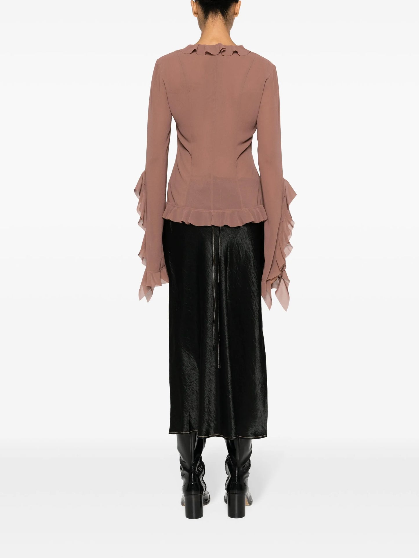 ruffled semi-sheer blouse
