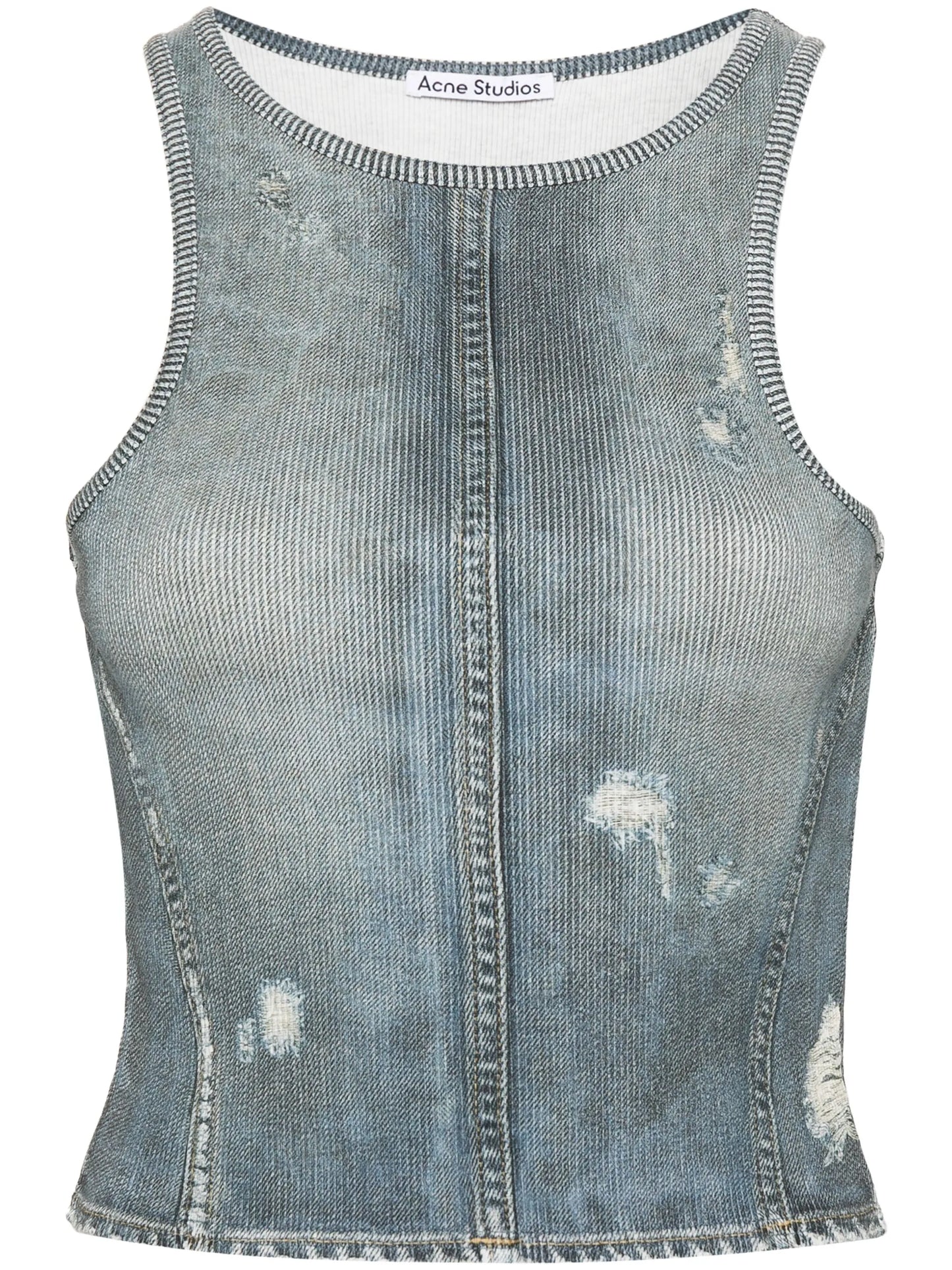 distressed denim-effect cotton top