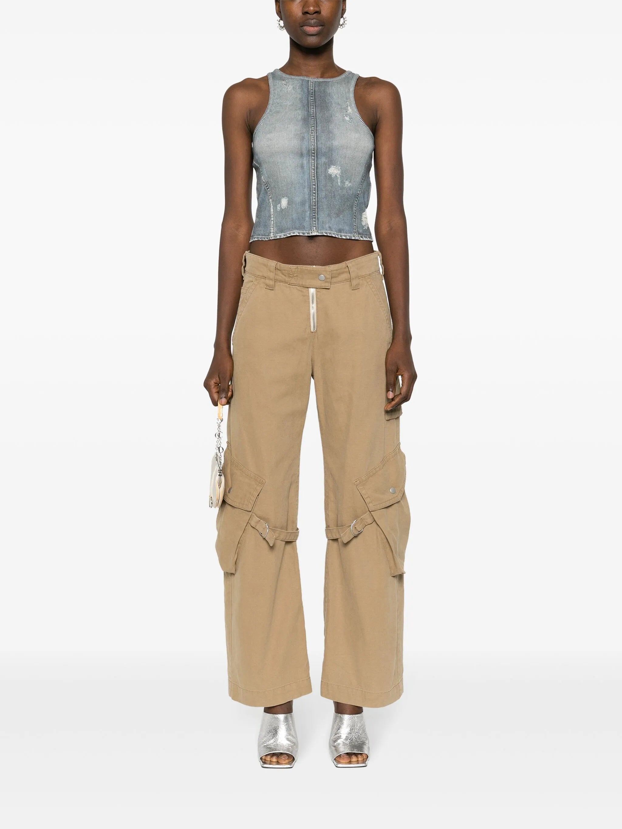 distressed denim-effect cotton top