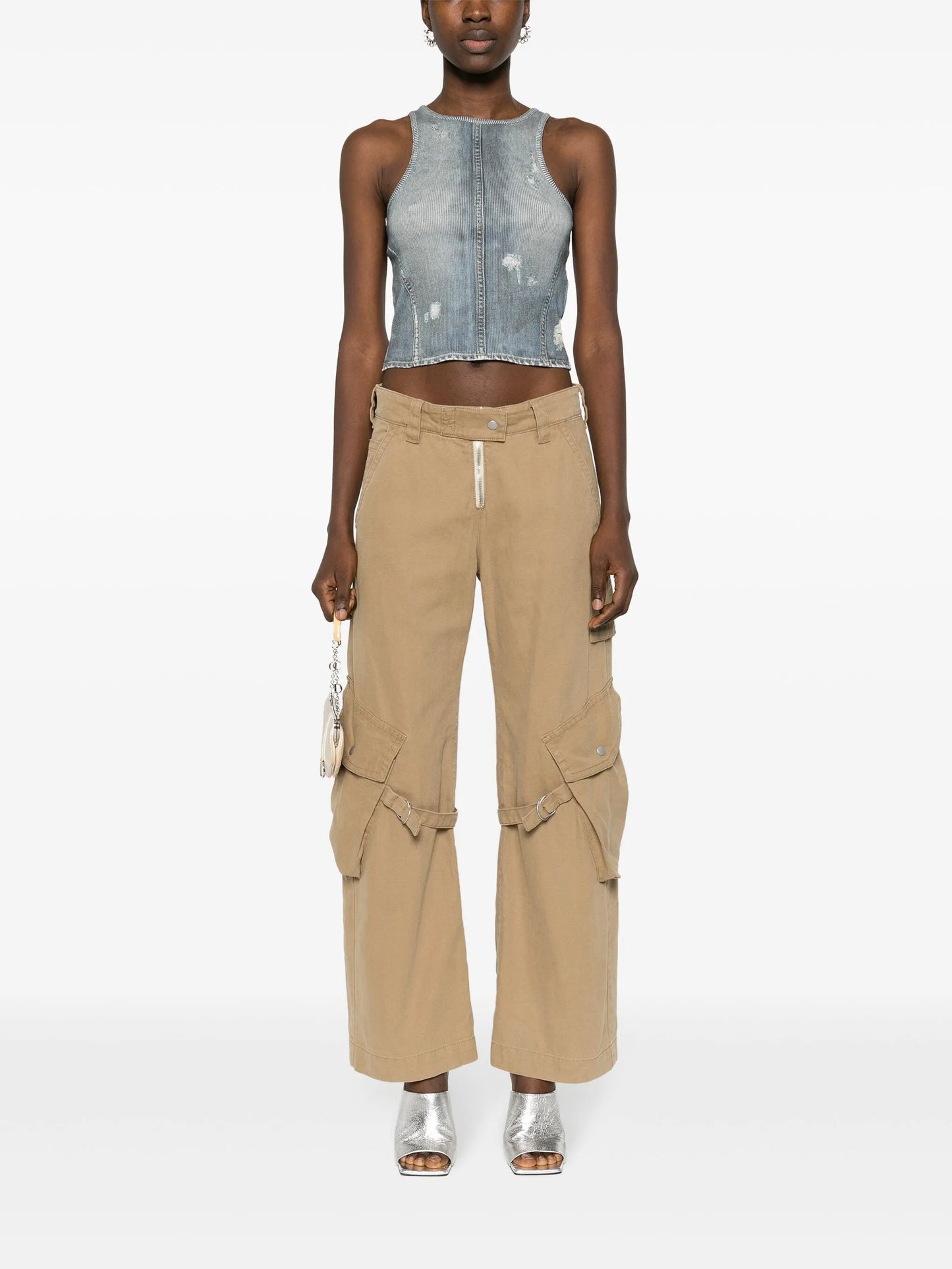 distressed denim-effect cotton top