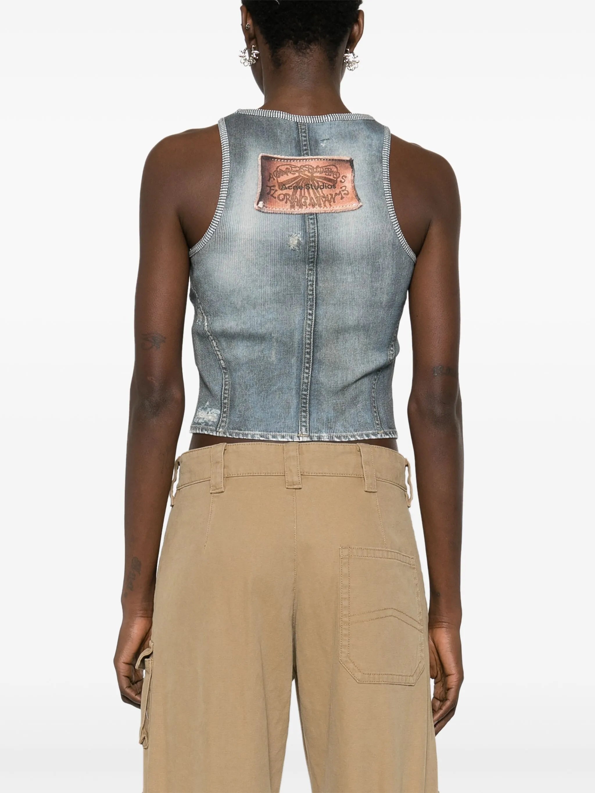 distressed denim-effect cotton top