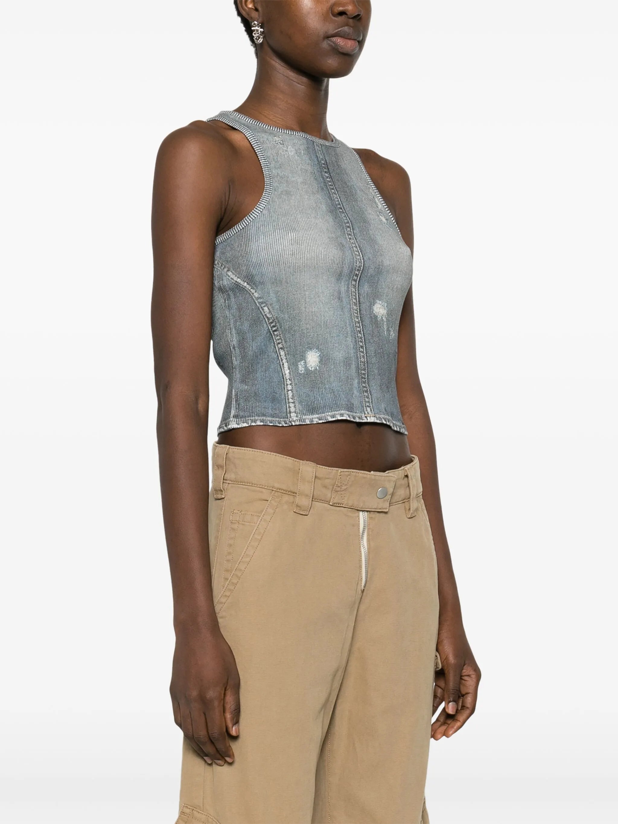 distressed denim-effect cotton top